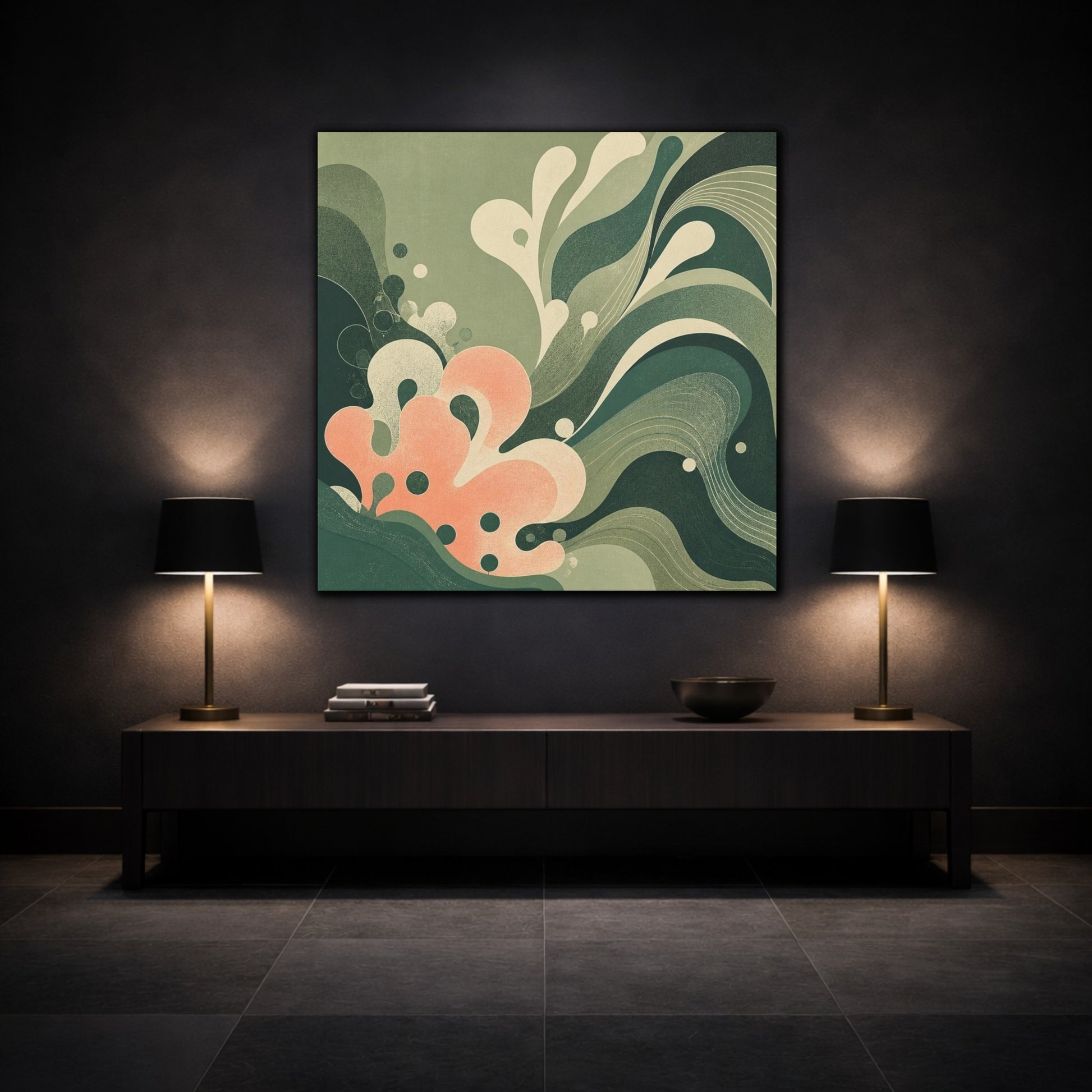 Mockup 3. Modern Coral Wave shown as canvas print