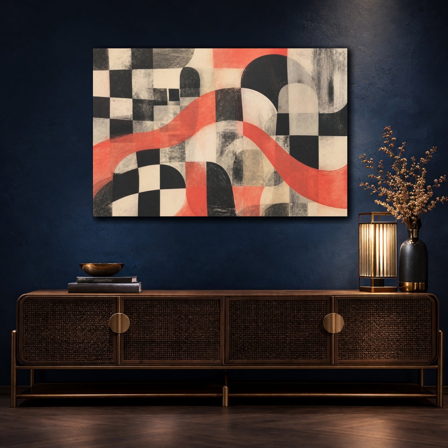 Mockup 4. Modern Coral Wave shown as canvas print