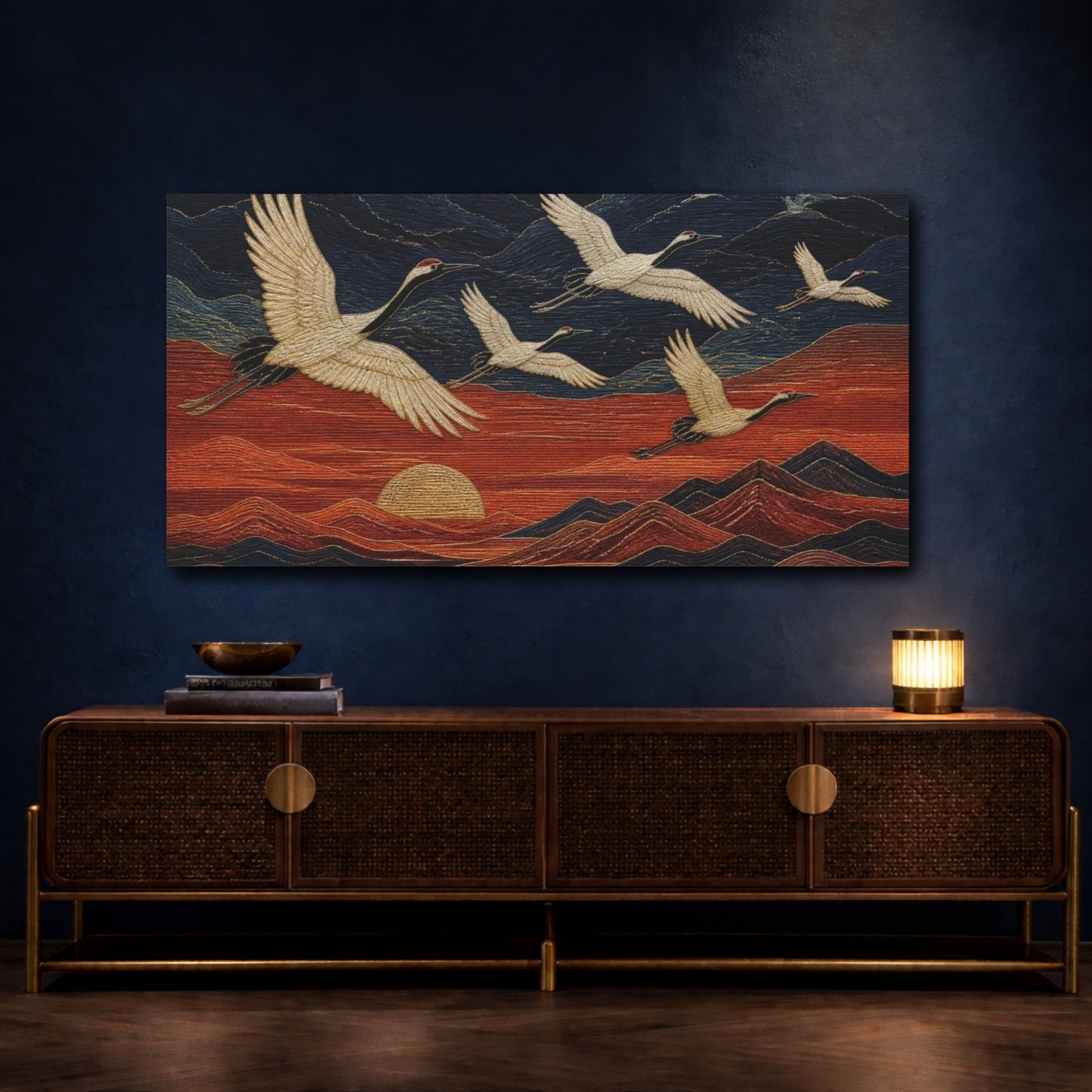 Mockup 4. Modern Cranes In Flight shown as canvas print