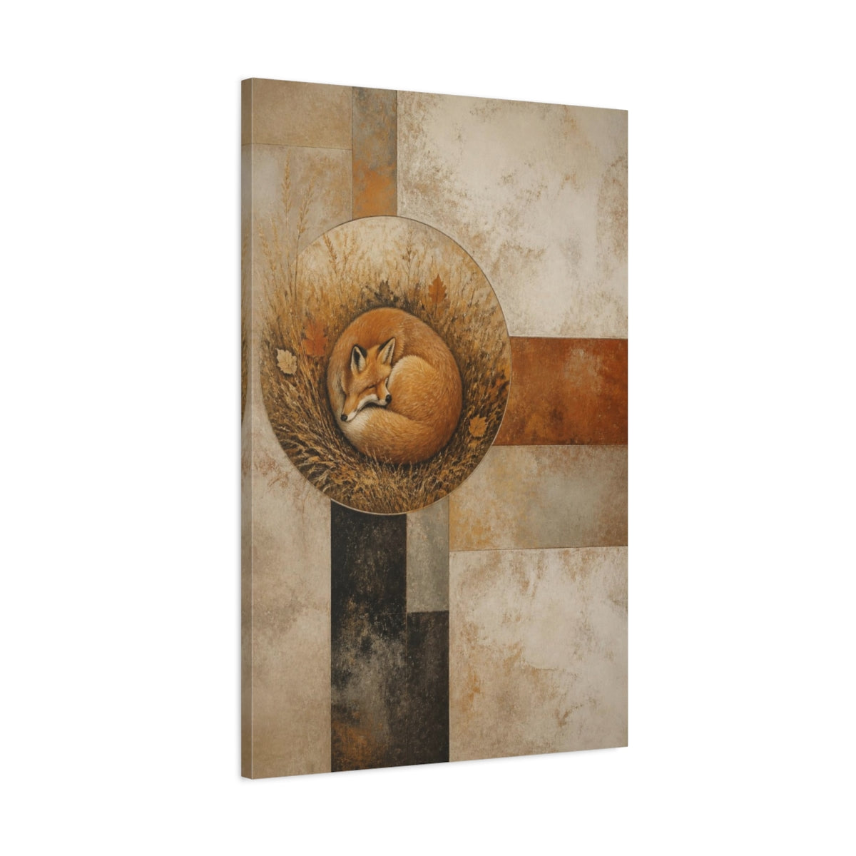 Main Mockup. Modern Curled Fox shown as canvas print
