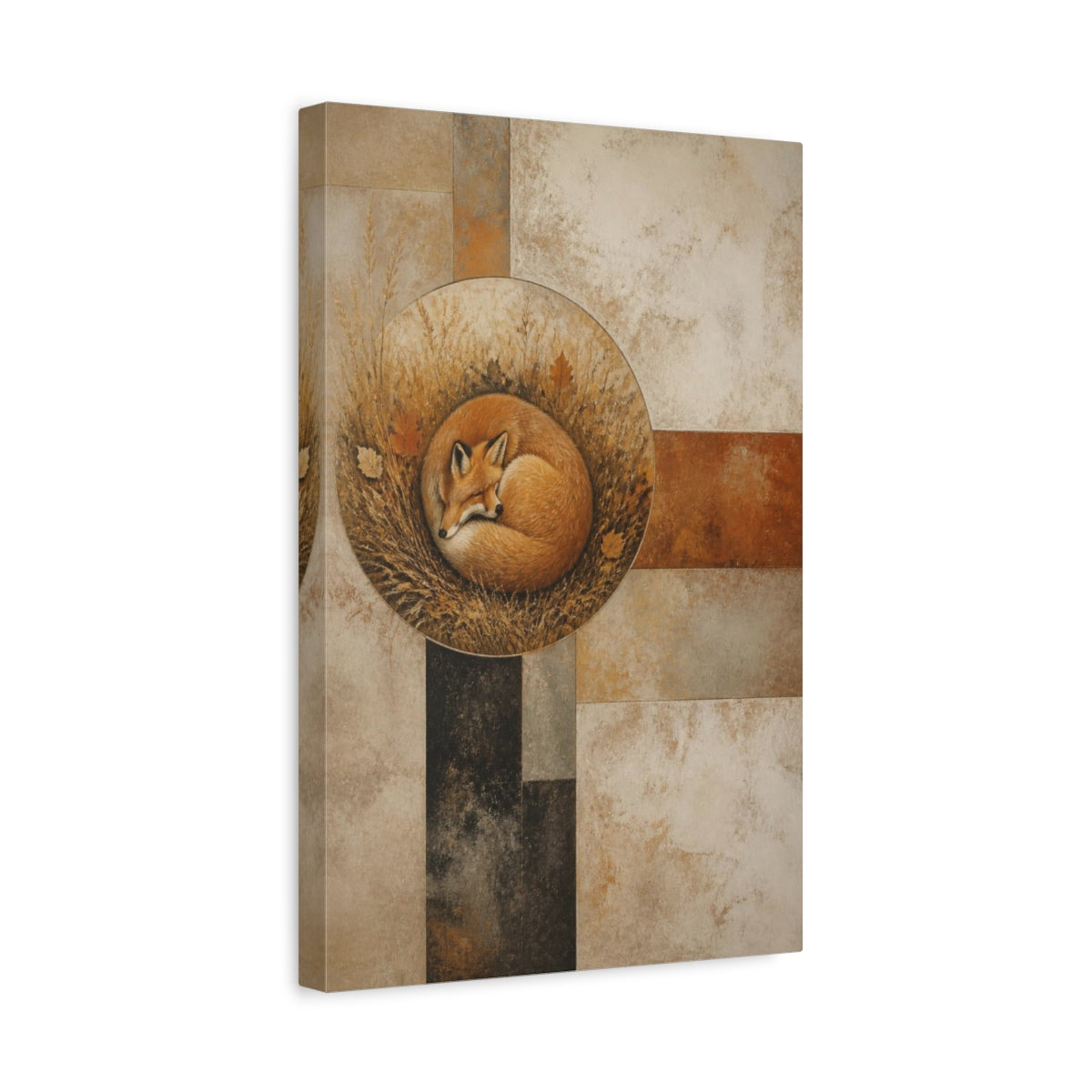 Side Mockup 4. Modern Curled Fox shown as canvas print