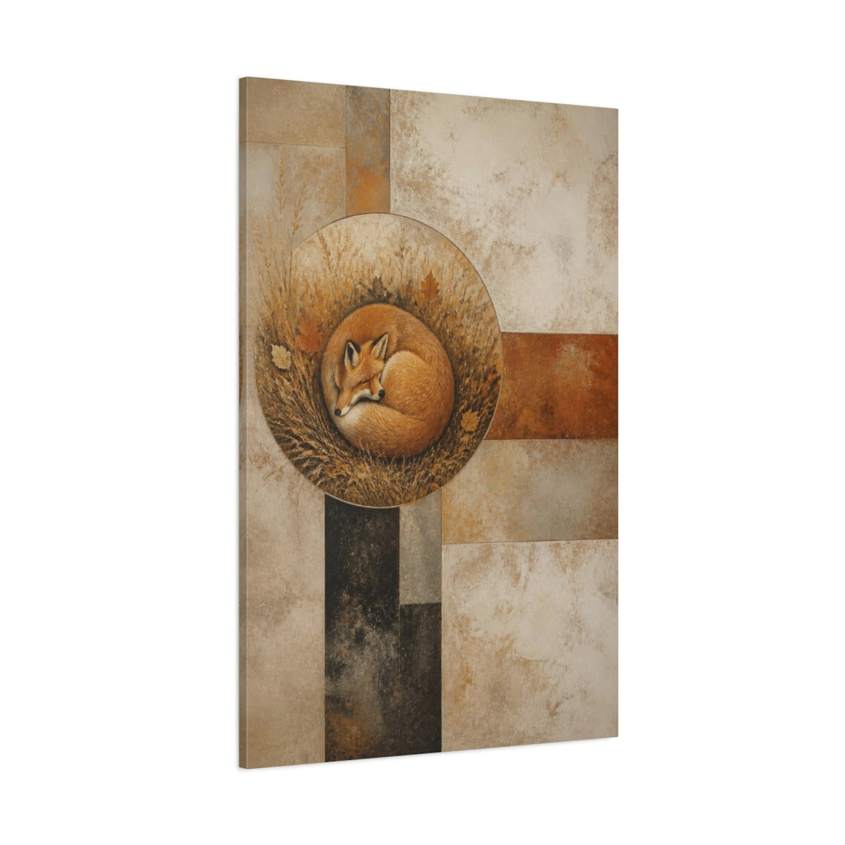 Side Mockup 1. Modern Curled Fox shown as canvas print