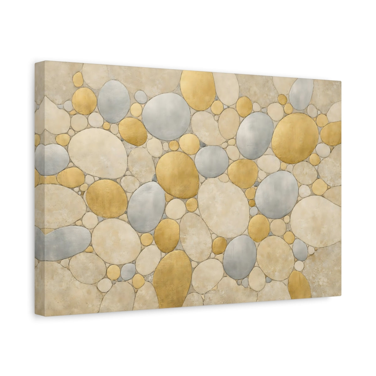 Side Mockup 4. Abstract Pebble Pattern Gold Silver Abstract shown as stretched canvas wall art