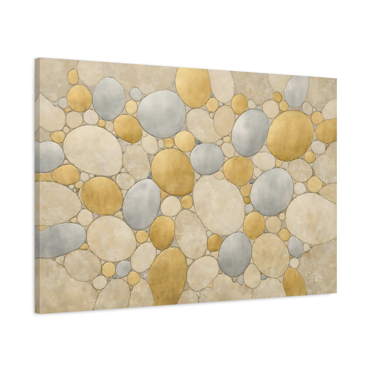 Side Mockup 1. Abstract Pebble Pattern Gold Silver Abstract shown as stretched canvas wall art