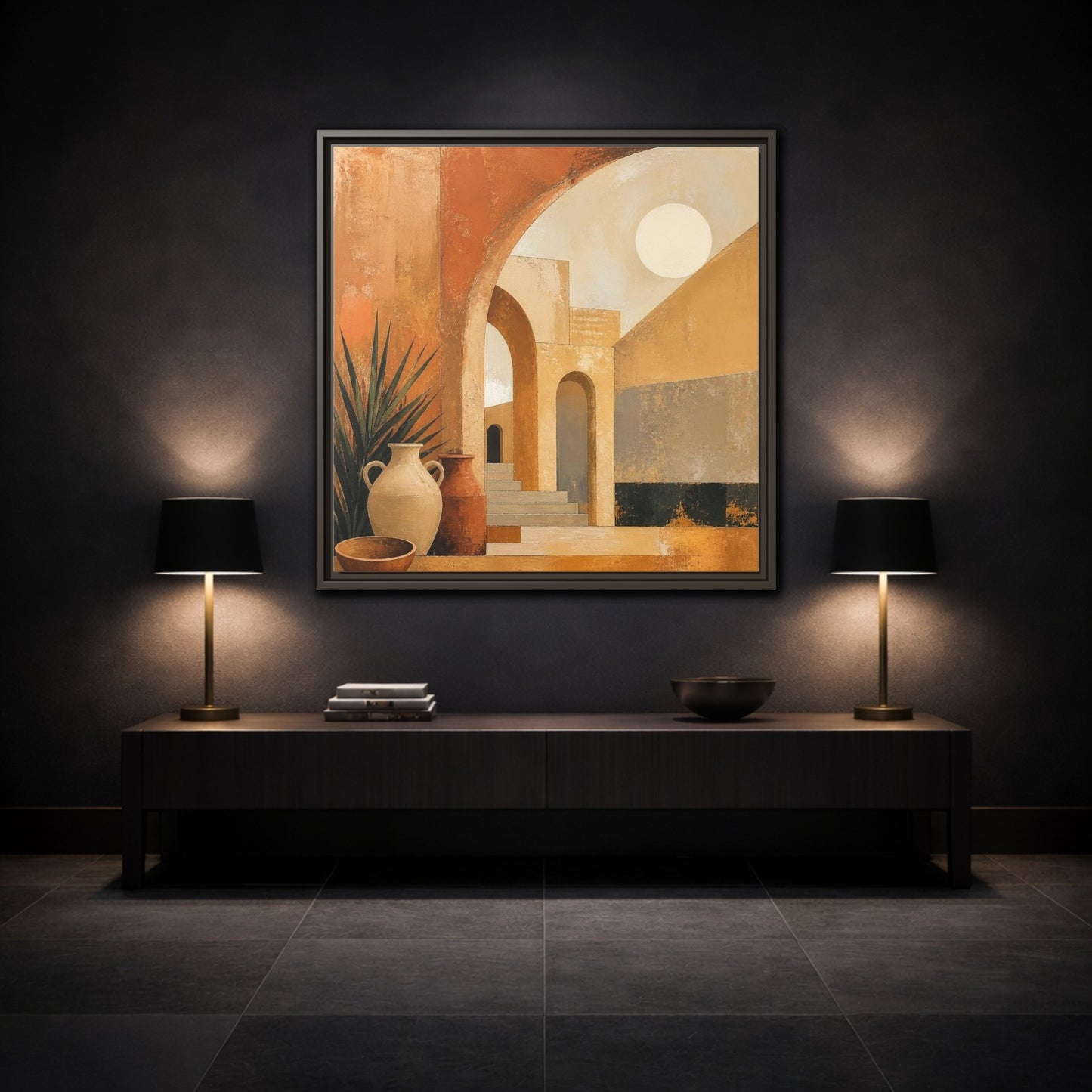 Mockup 3. Modern Desert Arches shown as framed canvas print