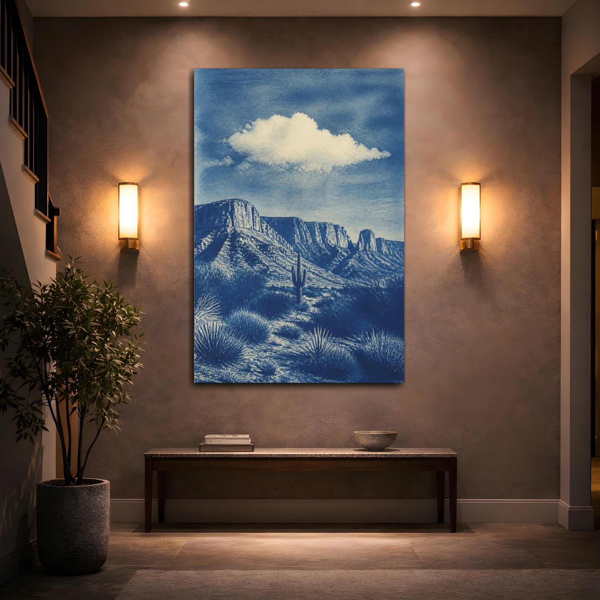 Mockup 2. Modern Desert Cactus shown as canvas print