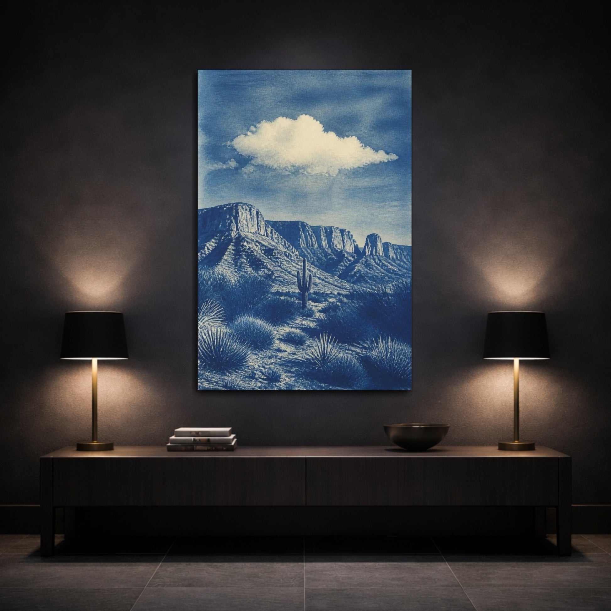 Mockup 3. Modern Desert Cactus shown as canvas print