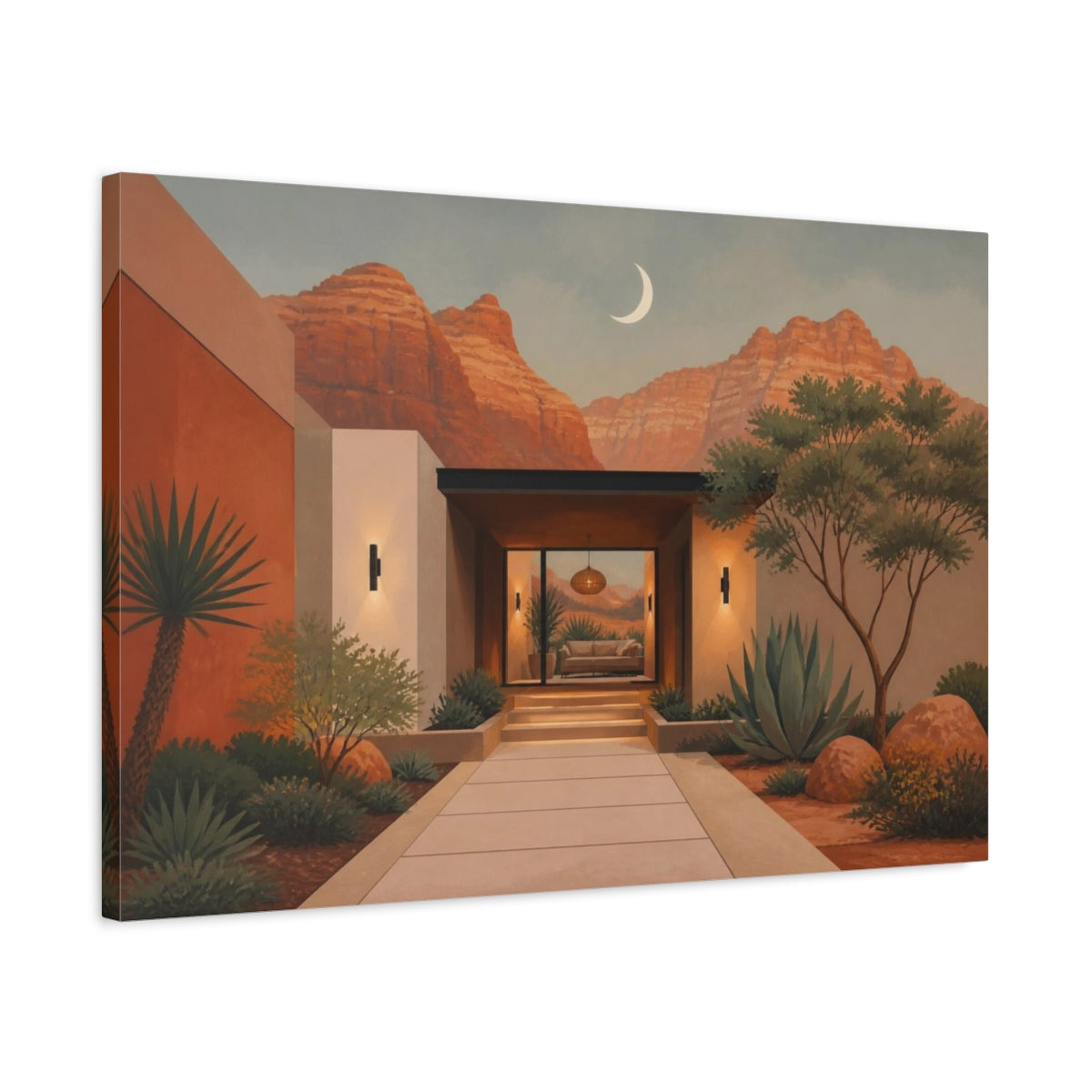 Side Mockup 2. Modern Desert House shown as canvas print
