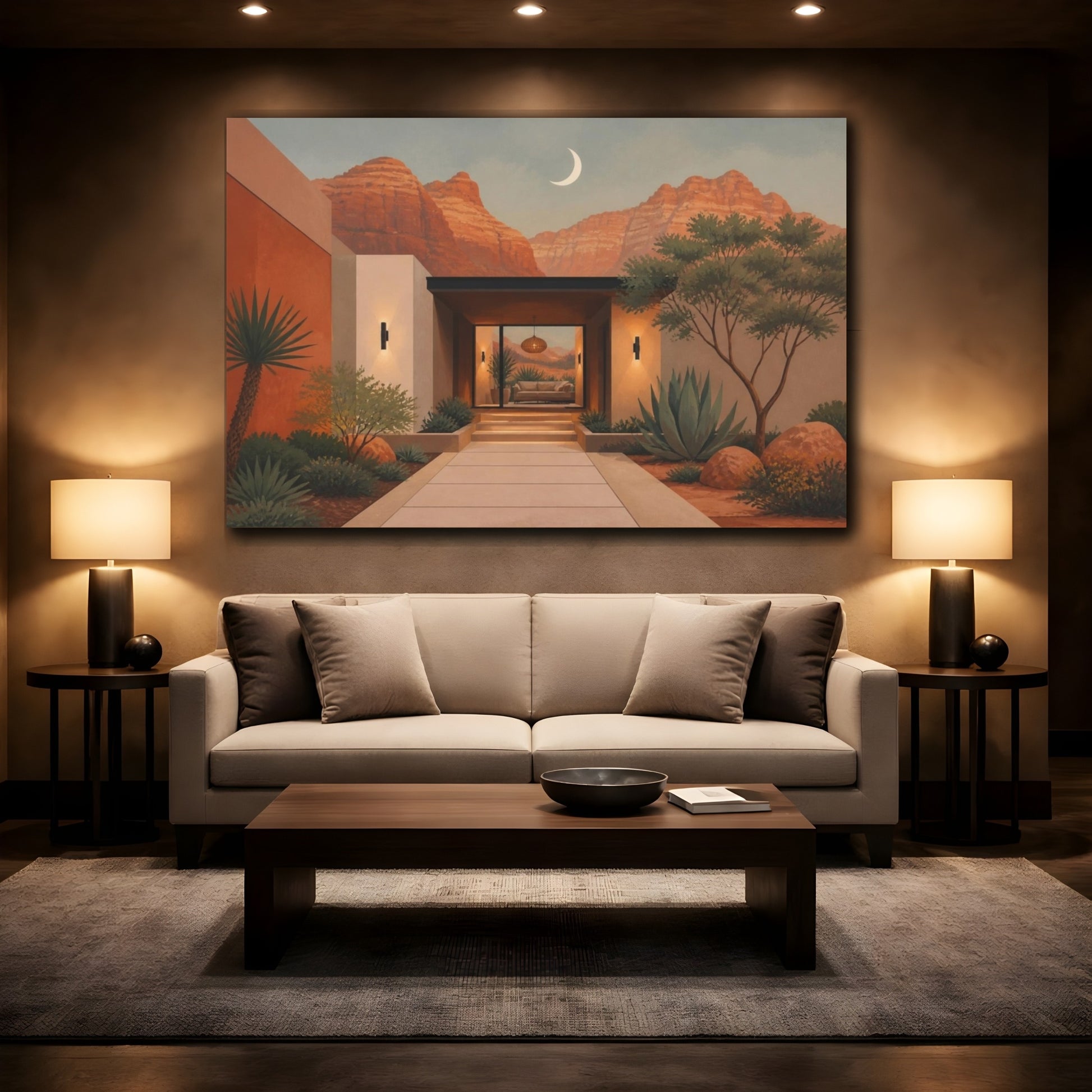 Mockup 2. Modern Desert House shown as canvas print