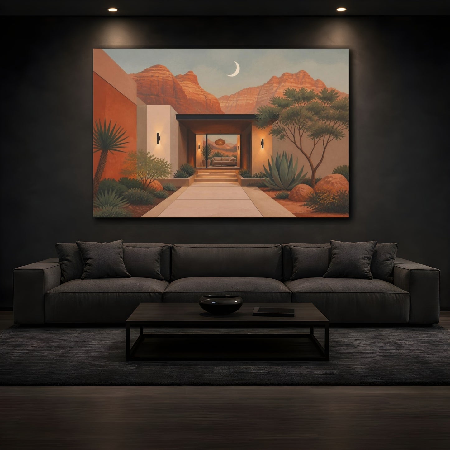 Mockup 3. Modern Desert House shown as canvas print