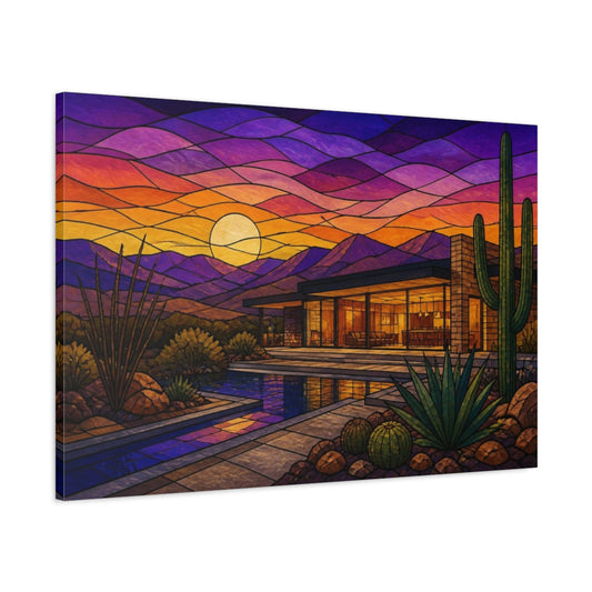 Main Mockup. Modern Desert House Sunset shown as canvas print