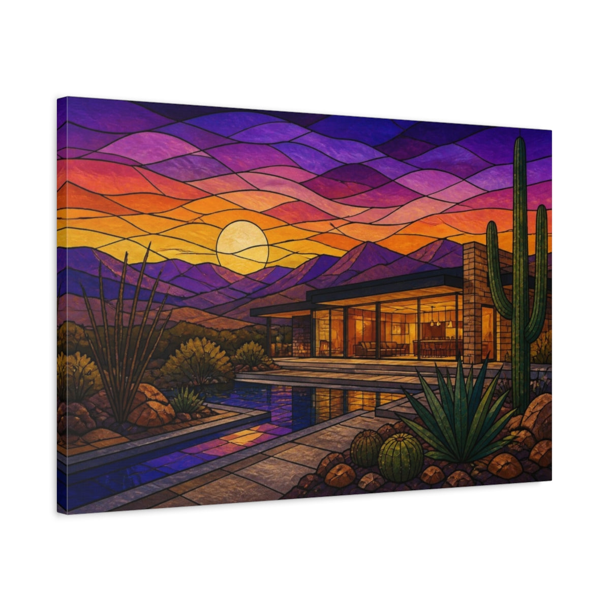 Side Mockup 2. Modern Desert House Sunset shown as canvas print