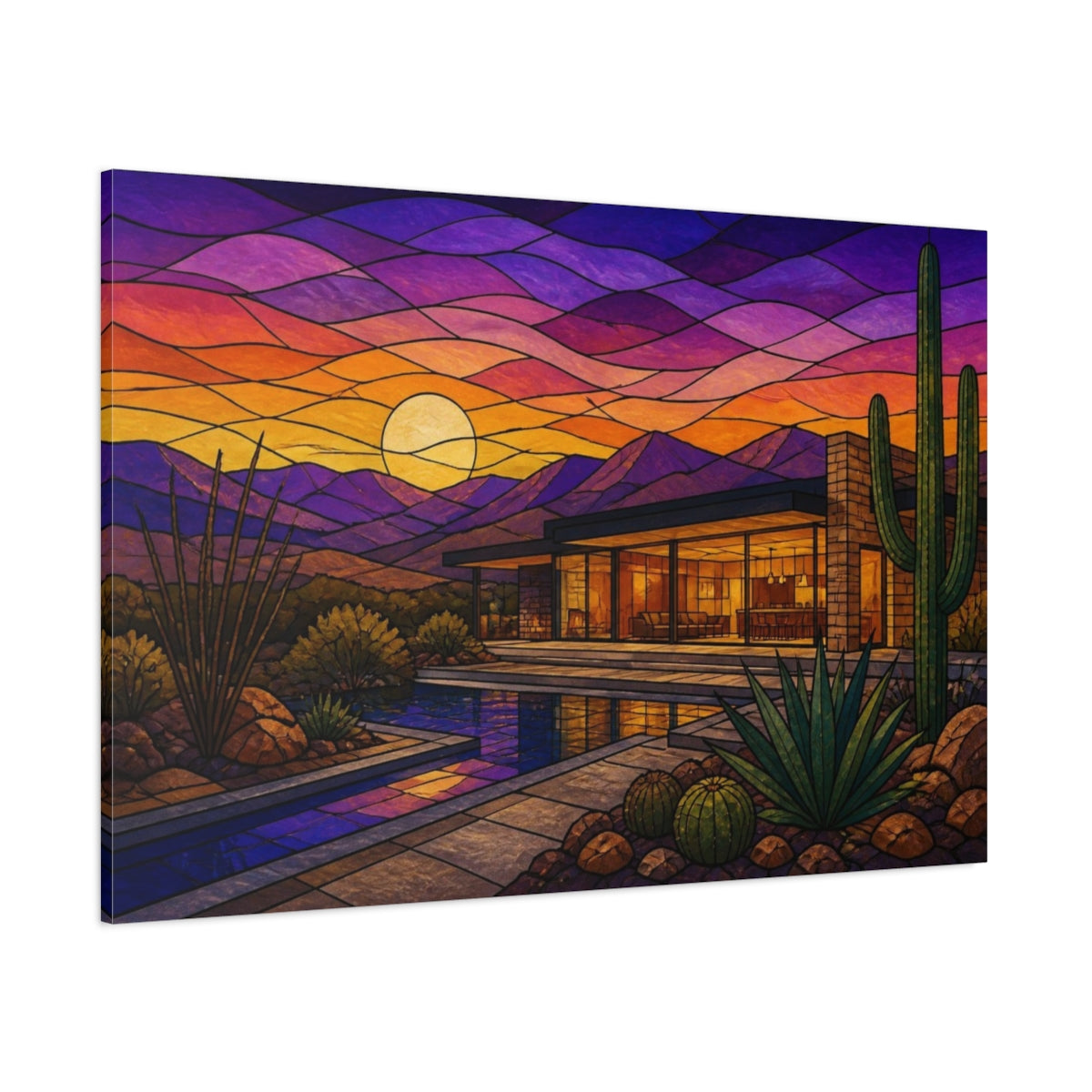 Side Mockup 1. Modern Desert House Sunset shown as canvas print