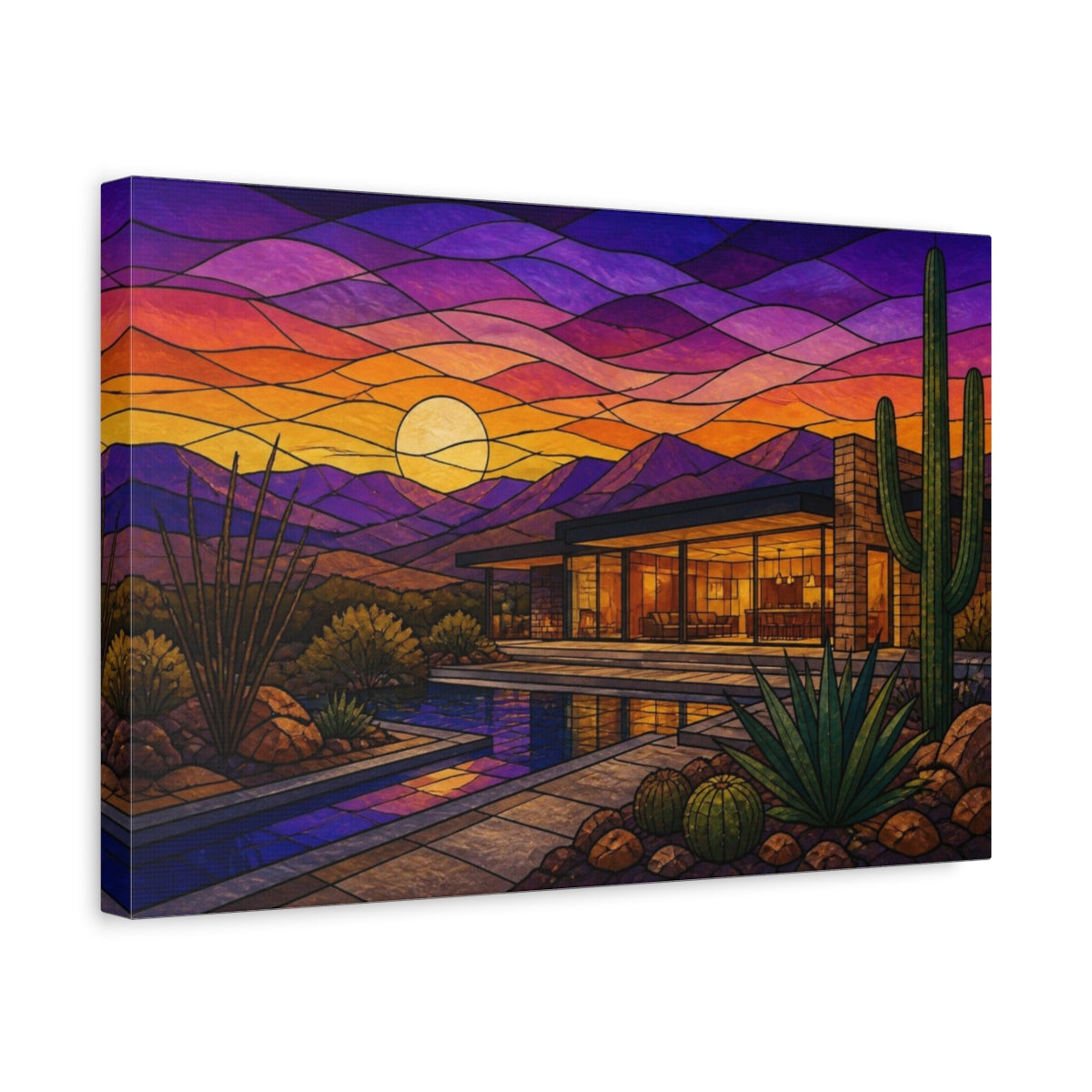 Side Mockup 4. Modern Desert House Sunset shown as canvas print