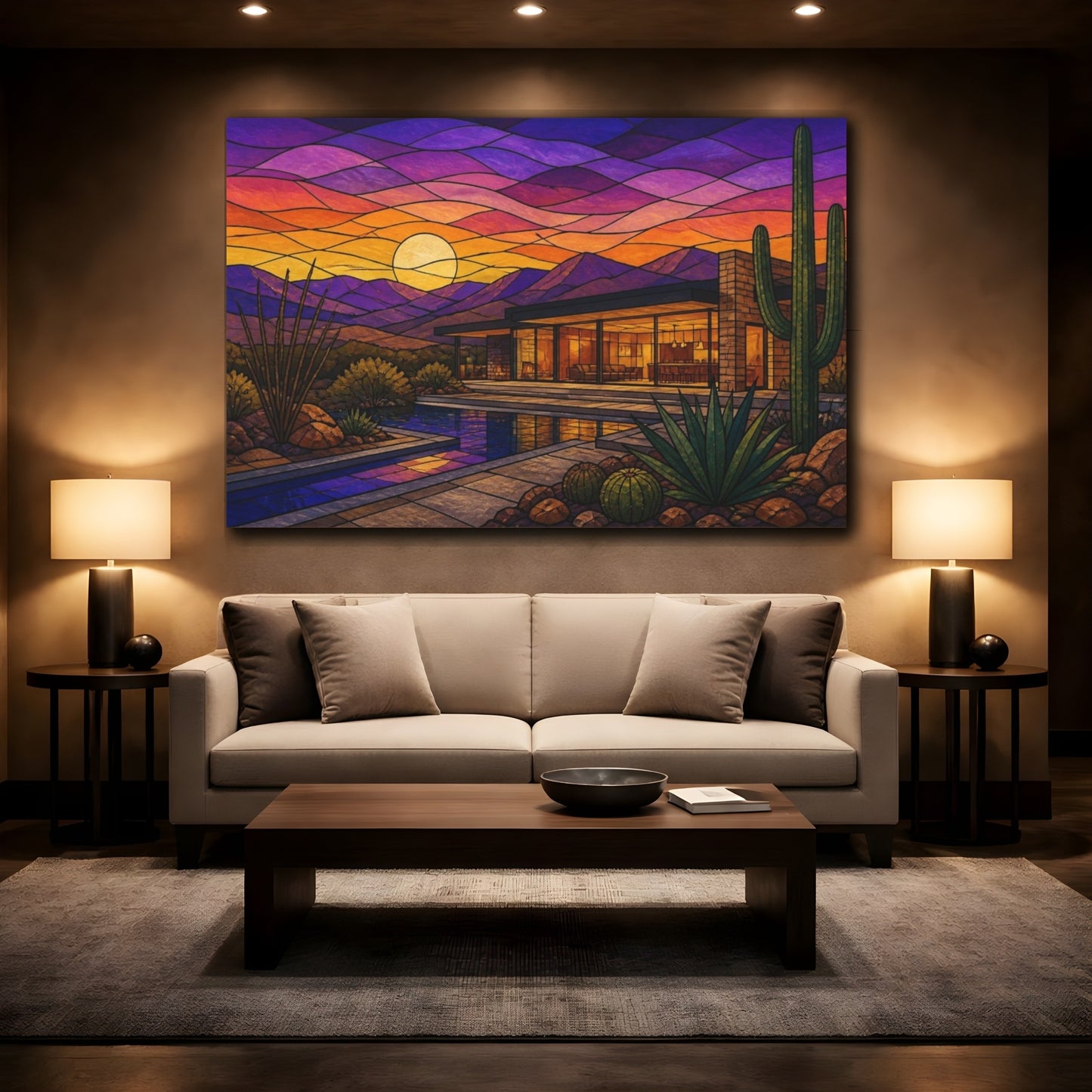 Mockup 2. Modern Desert House Sunset shown as canvas print