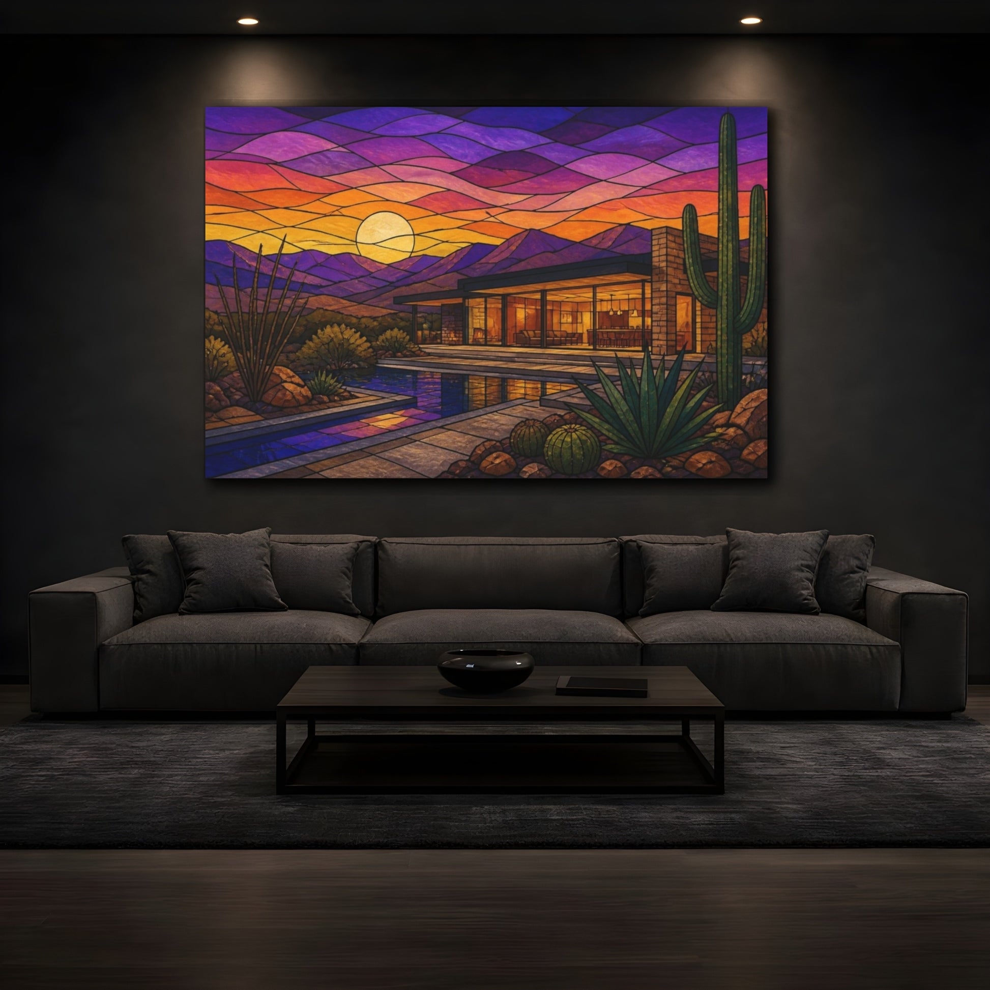 Mockup 3. Modern Desert House Sunset shown as canvas print