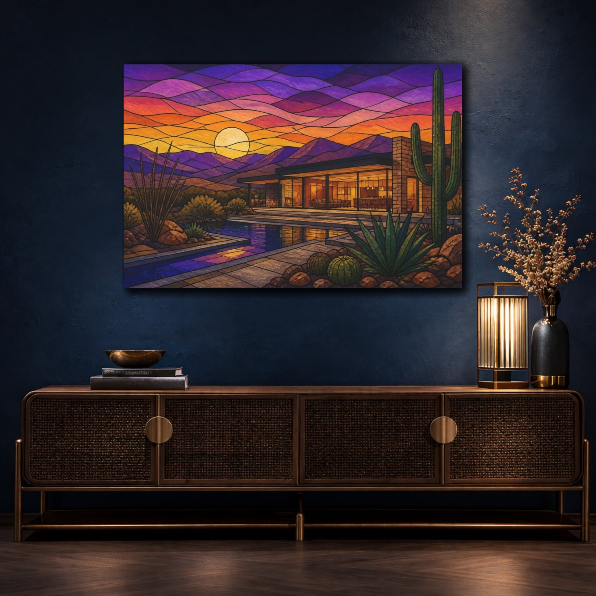 Mockup 4. Modern Desert House Sunset shown as canvas print