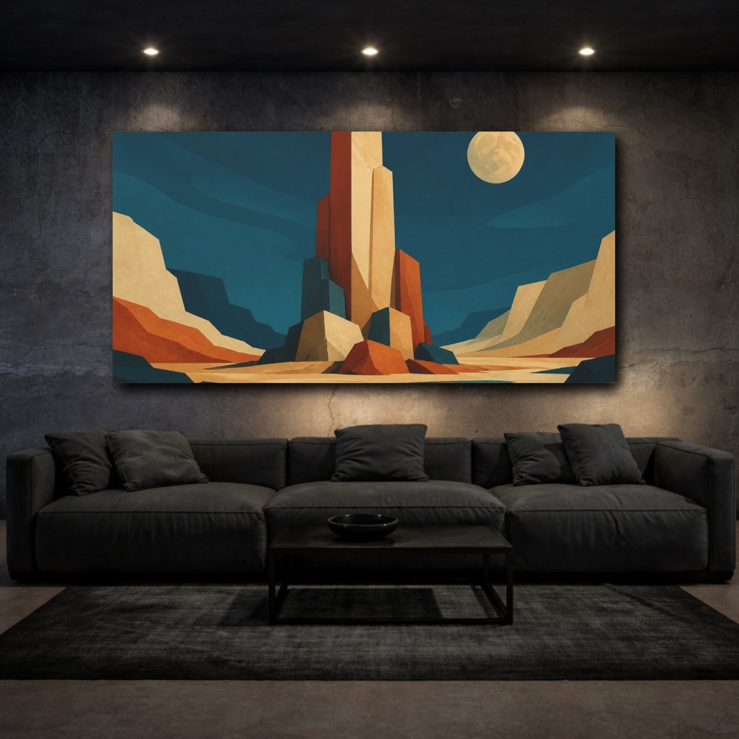 Mockup 3. Modern Desert Monoliths shown as canvas print