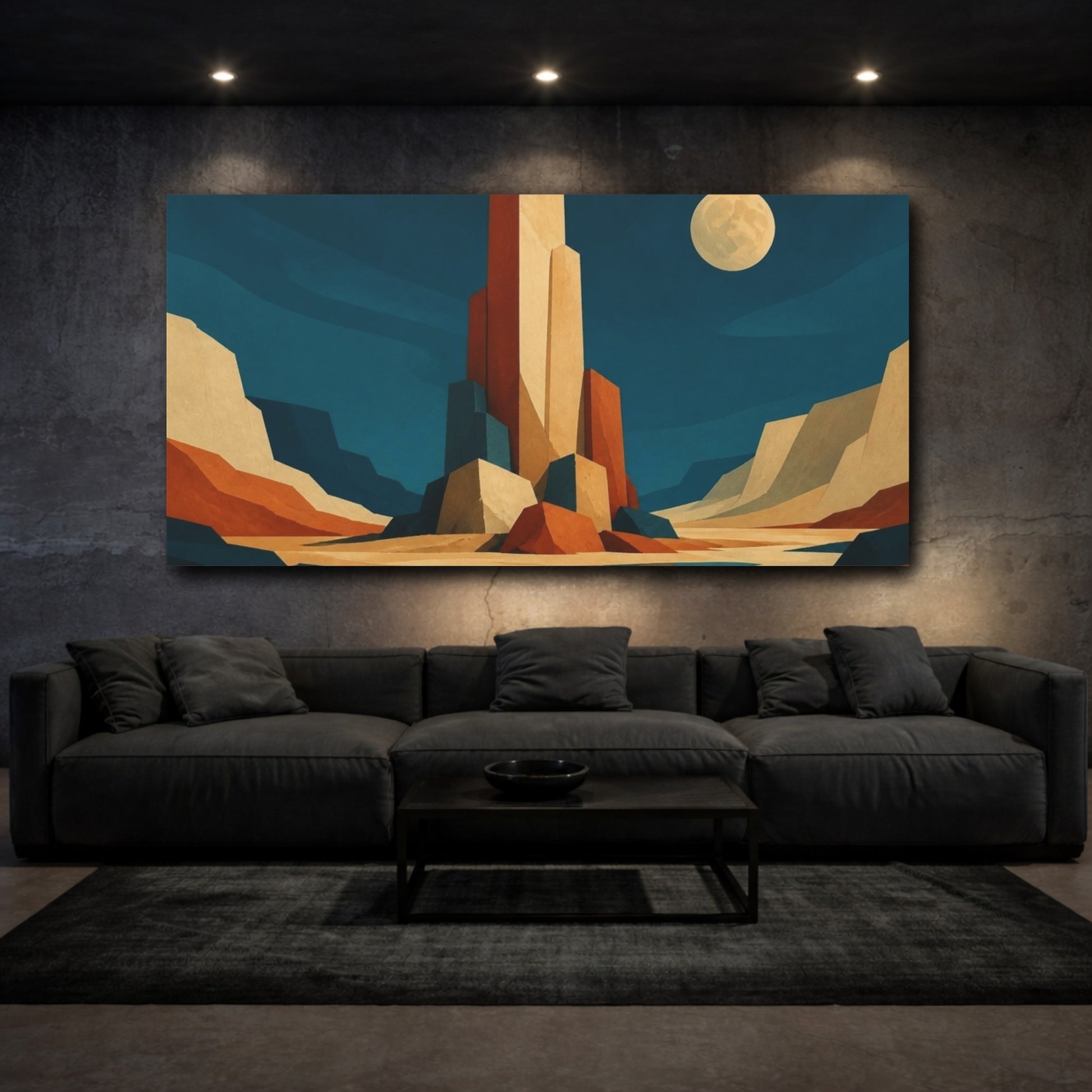 Mockup 3. Modern Desert Monoliths shown as canvas print