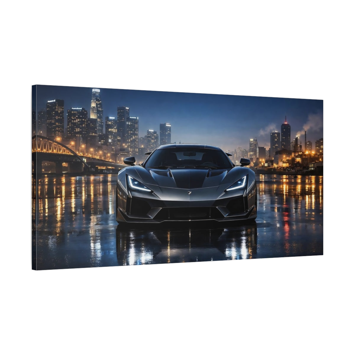 Side Mockup 1. Movies Sports Car Grey Car City shown as stretched canvas wall art