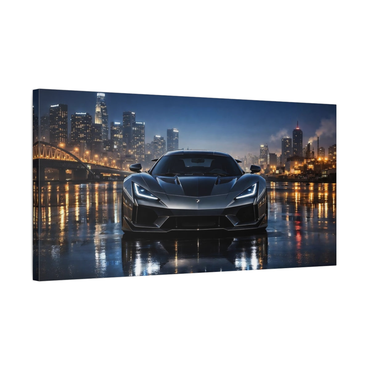 Side Mockup 2. Movies Sports Car Grey Car City shown as stretched canvas wall art