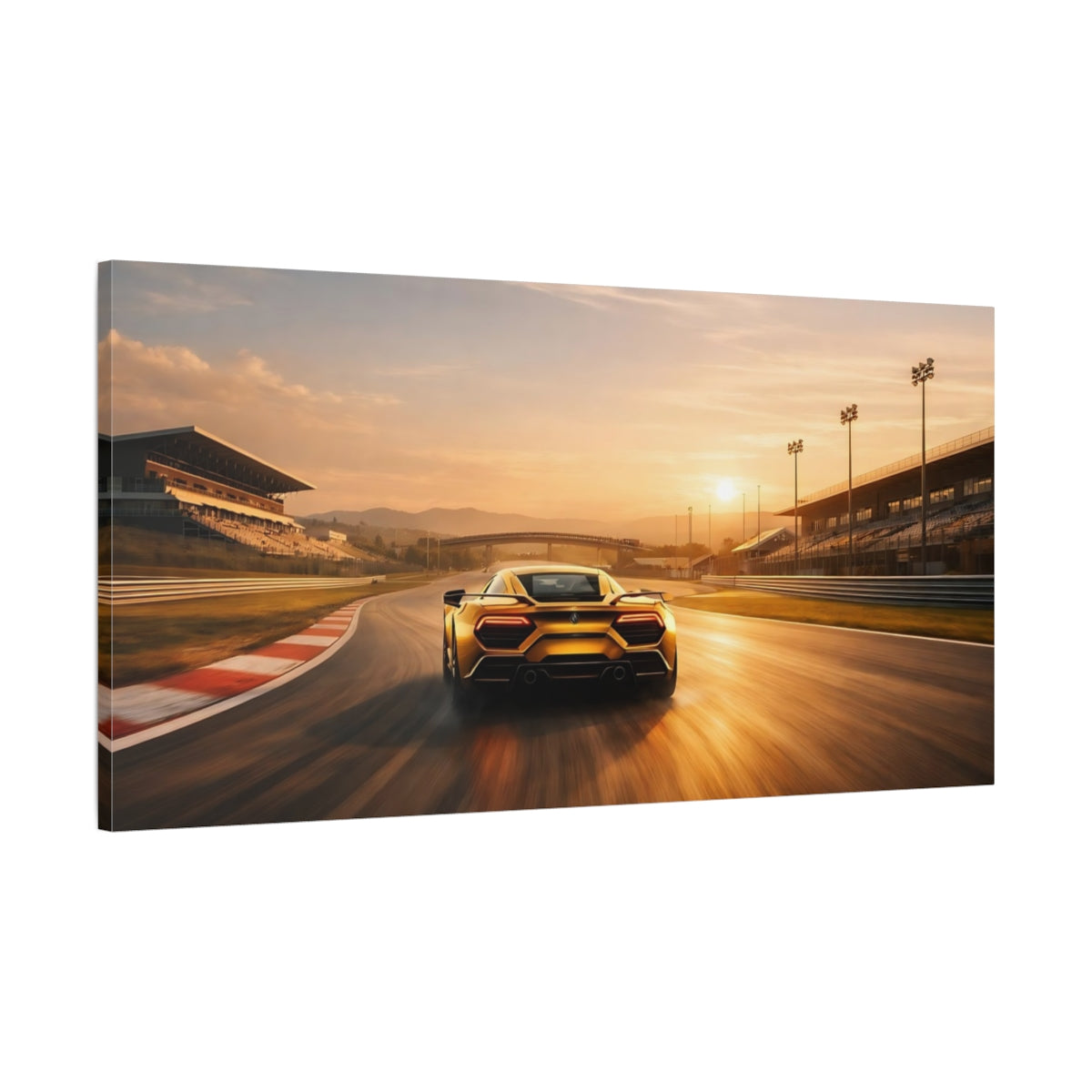 Side Mockup 1. Sports Sports Car Gold Sports Car shown as stretched canvas wall art