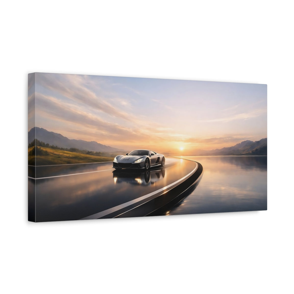 Side Mockup 3. Sports Sports Car Luxury Sports Car shown as stretched canvas wall art