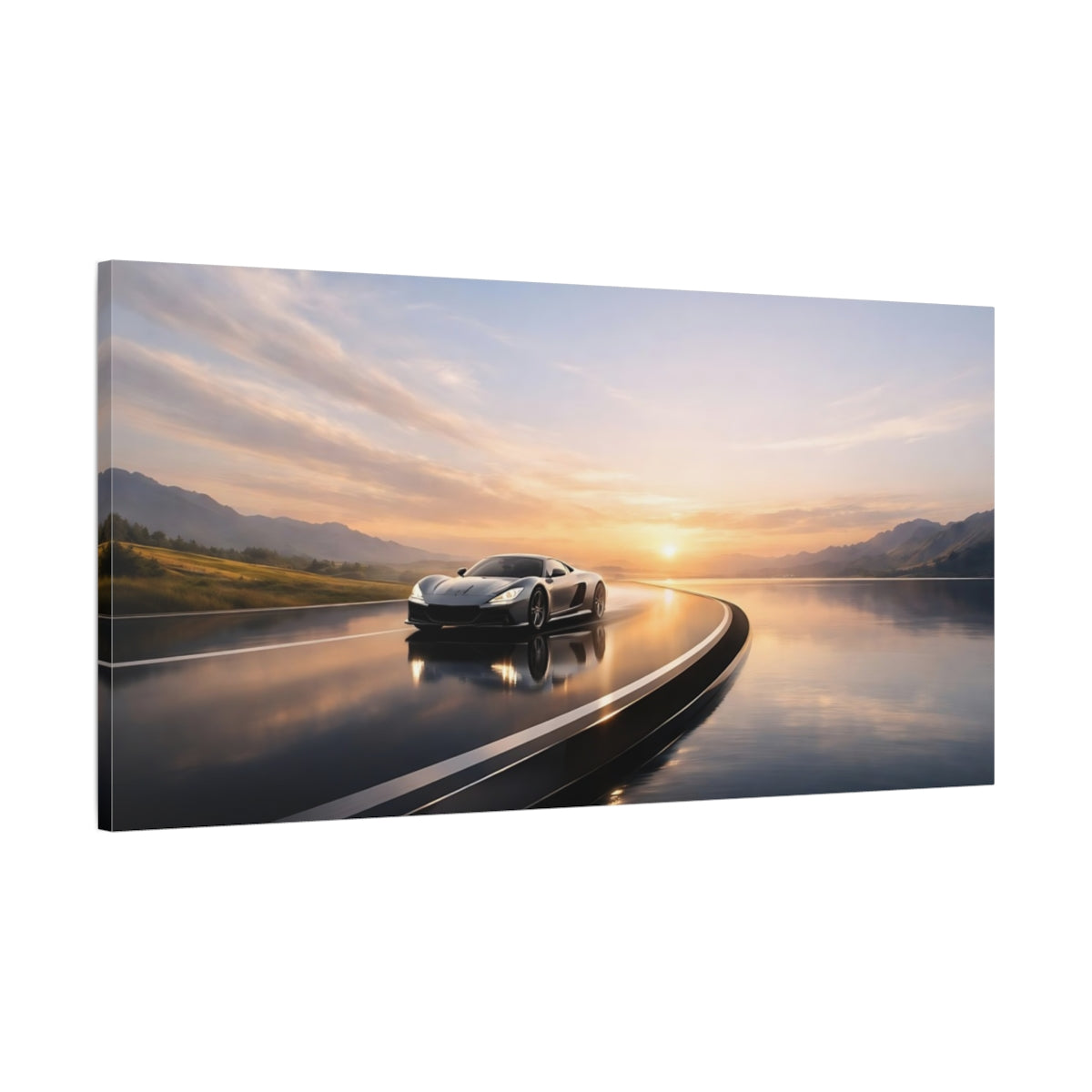 Side Mockup 1. Sports Sports Car Luxury Sports Car shown as stretched canvas wall art