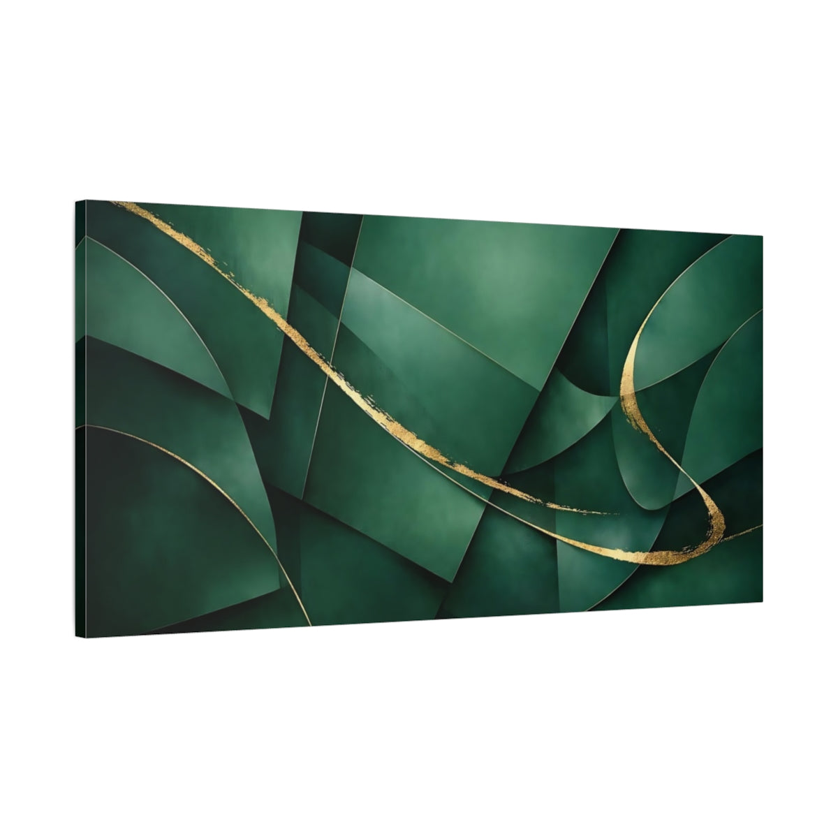 Side Mockup 1. Abstract Abstract Shapes Green Gold Abstract shown as stretched canvas wall art