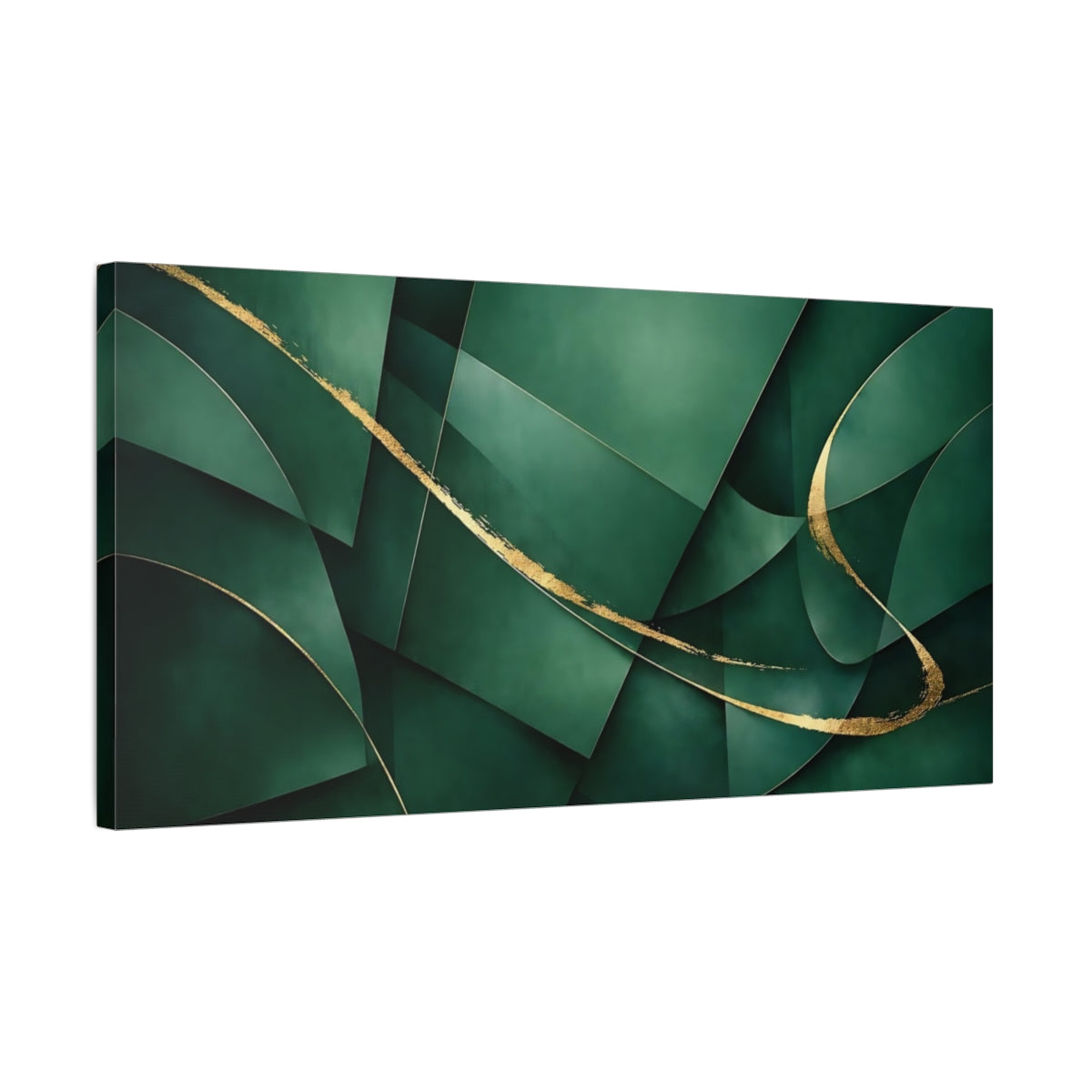 Side Mockup 2. Abstract Abstract Shapes Green Gold Abstract shown as stretched canvas wall art