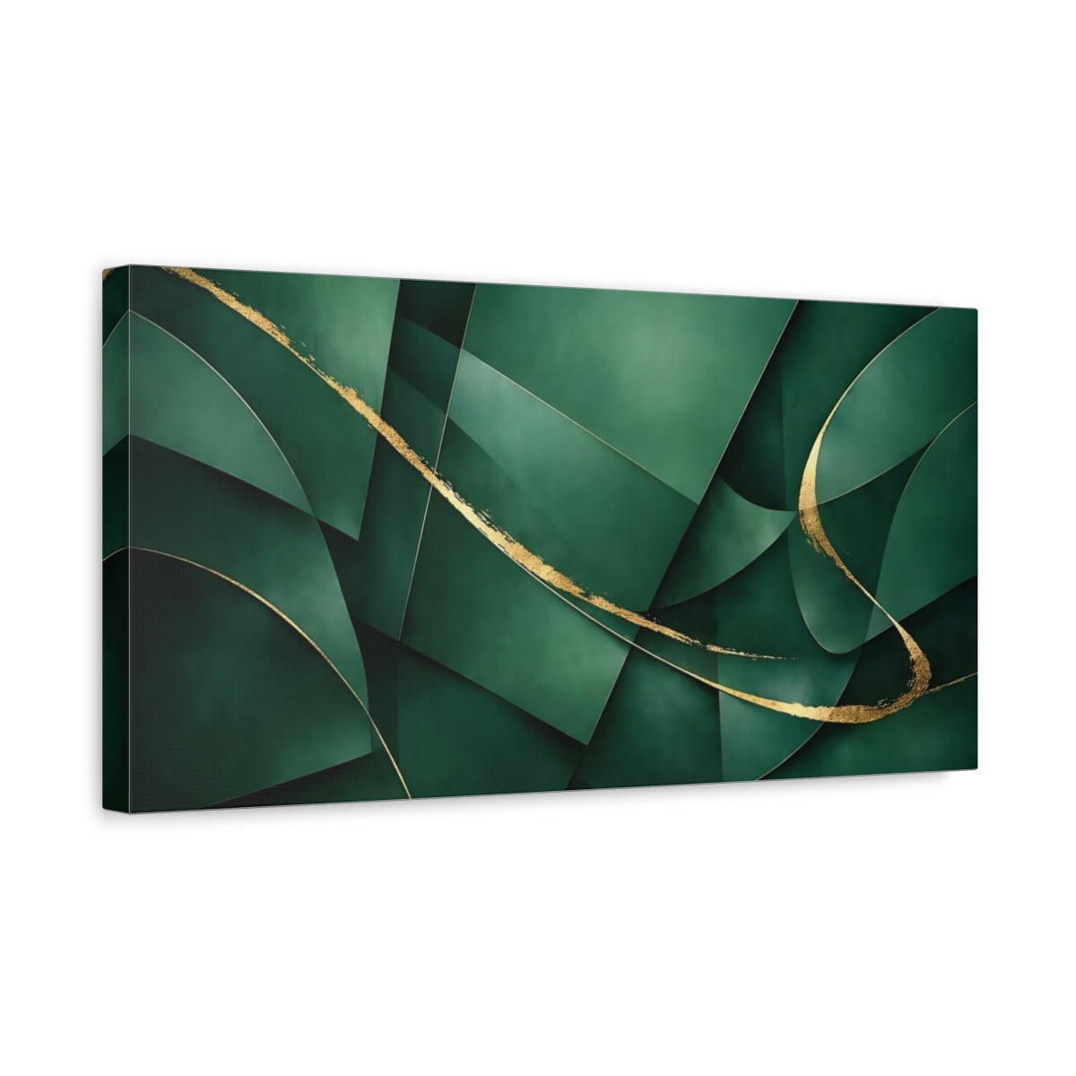 Side Mockup 3. Abstract Abstract Shapes Green Gold Abstract shown as stretched canvas wall art
