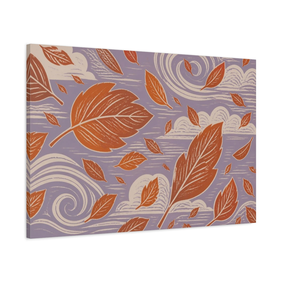 Main Mockup. Modern Falling Leaves shown as canvas print
