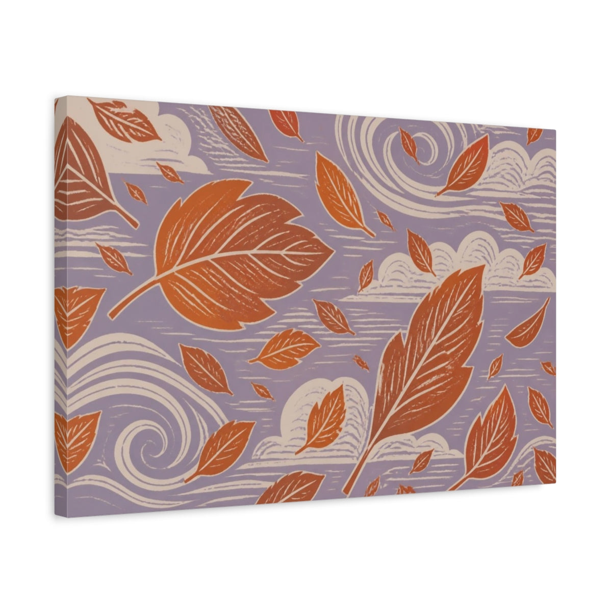 Side Mockup 3. Modern Falling Leaves shown as canvas print