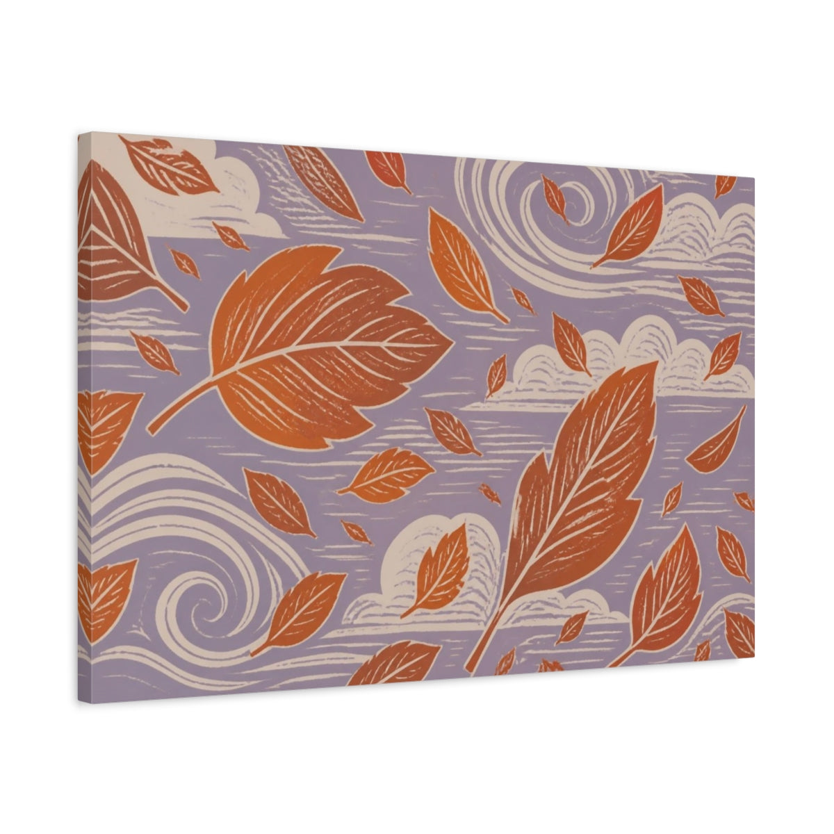 Side Mockup 2. Modern Falling Leaves shown as canvas print