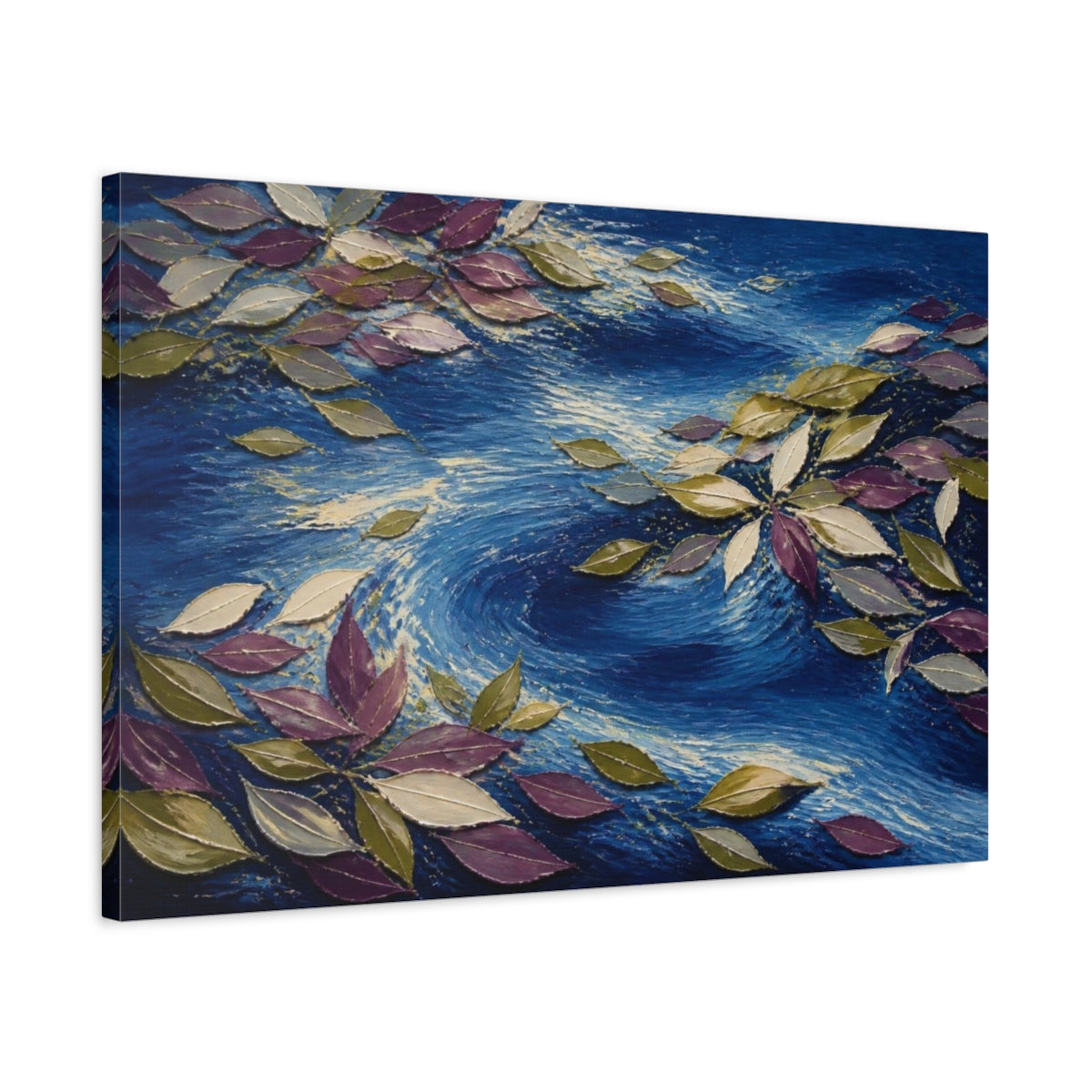 Side Mockup 2. Modern Floating Leaves shown as canvas print