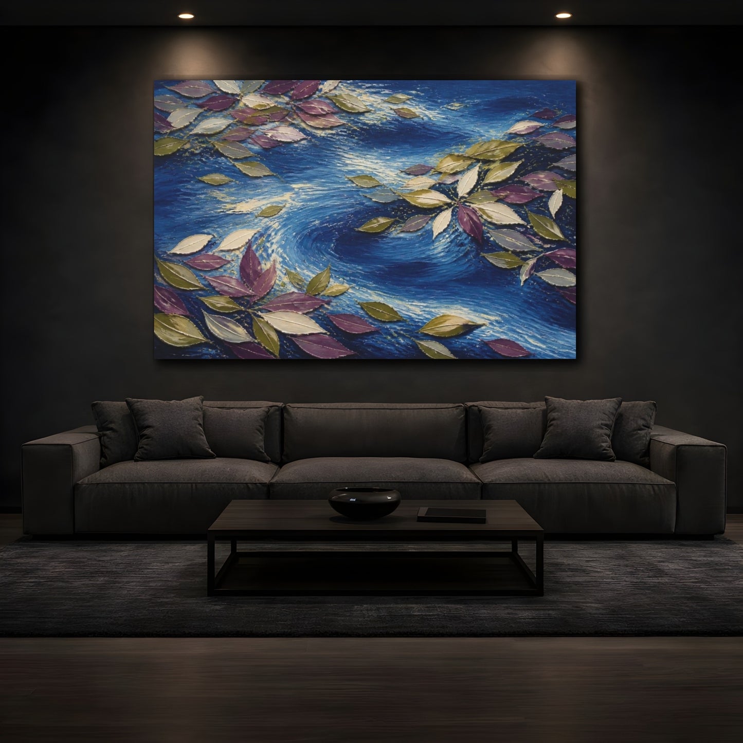 Mockup 3. Modern Floating Leaves shown as canvas print