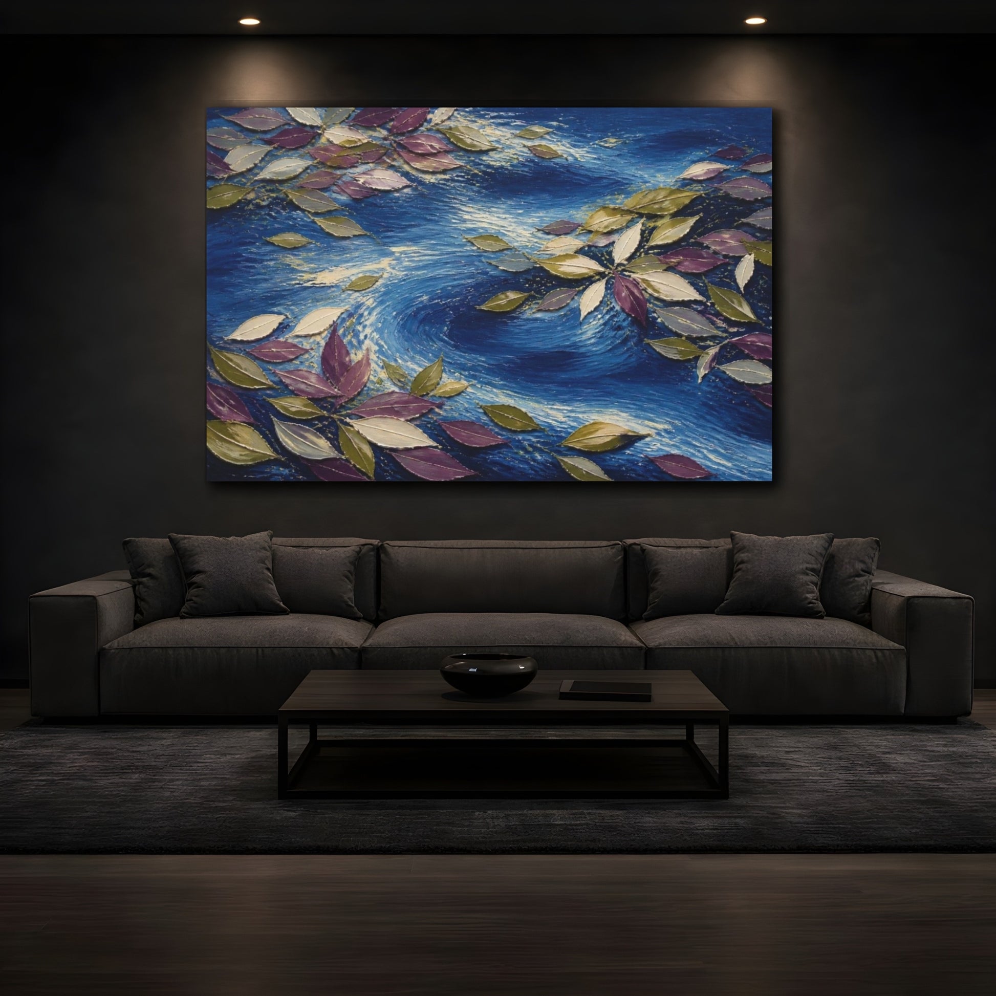 Mockup 3. Modern Floating Leaves shown as canvas print
