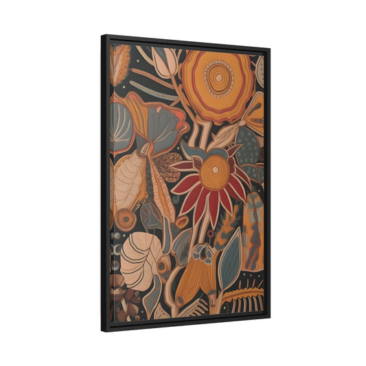 Modern Floral Framed Canvas Wall Art Print - Boho Botanical Flowers Bedroom Decor in Black Frame