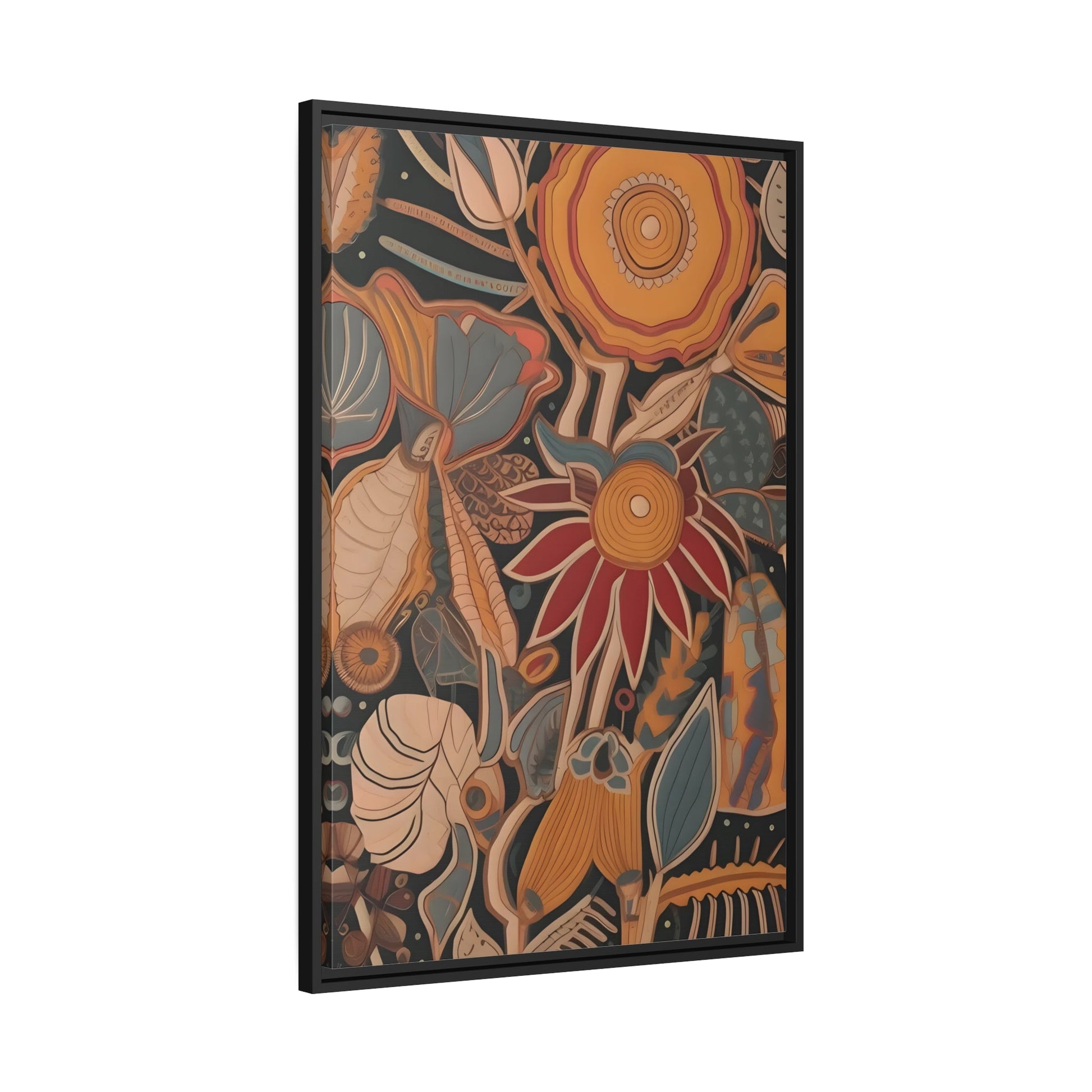 Modern Floral Framed Canvas Wall Art Print - Boho Botanical Flowers Bedroom Decor in Black Frame