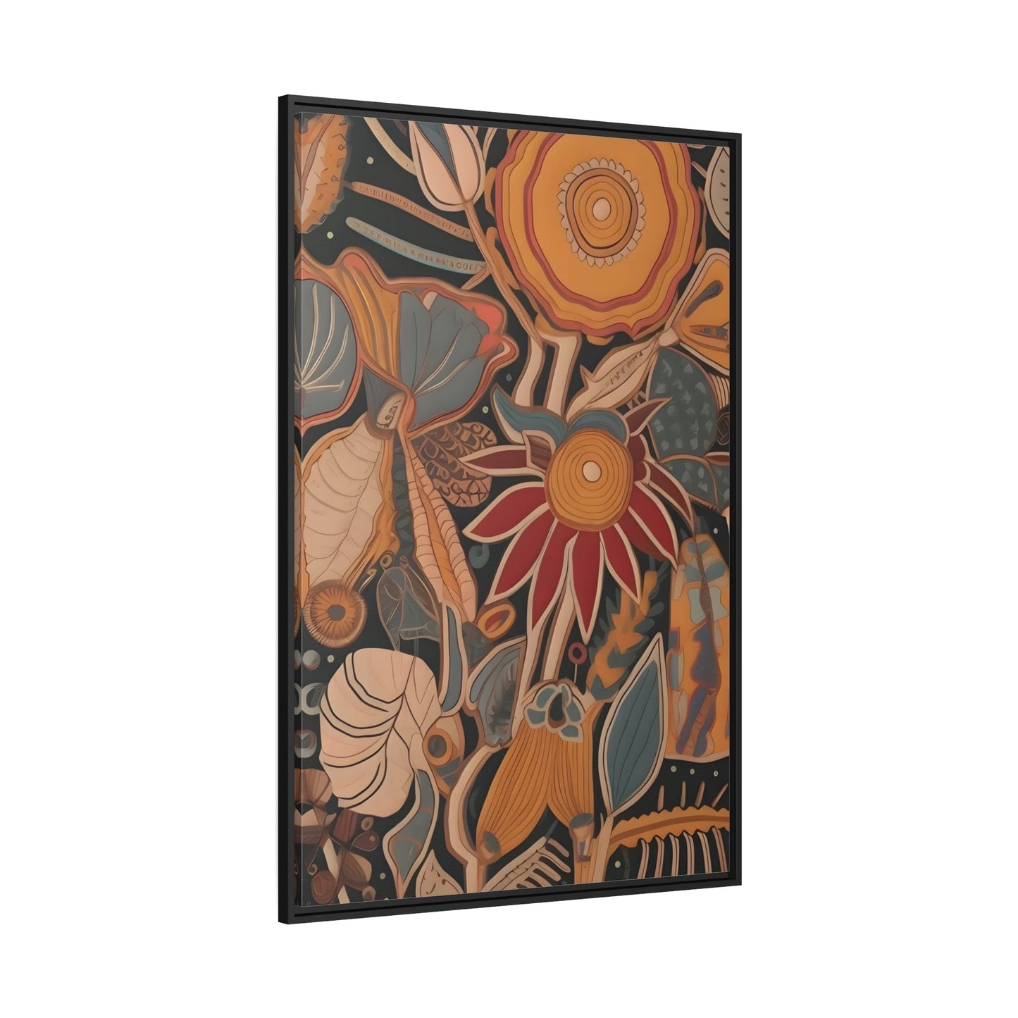 Modern Floral Framed Canvas Wall Art Print - Boho Botanical Flowers Bedroom Decor in Black Frame