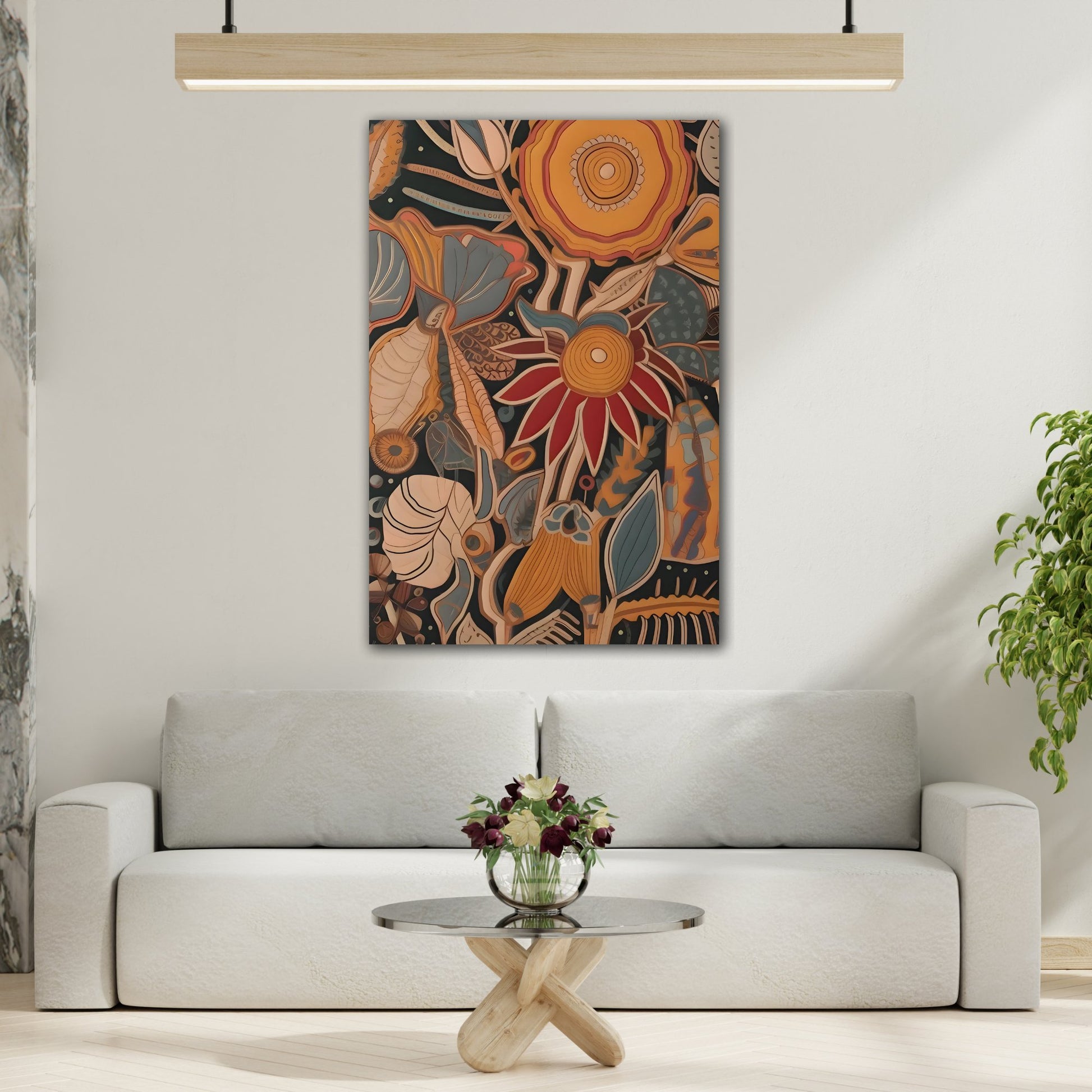 Modern Floral Framed Canvas Wall Art Print - Boho Botanical Flowers Home Decor