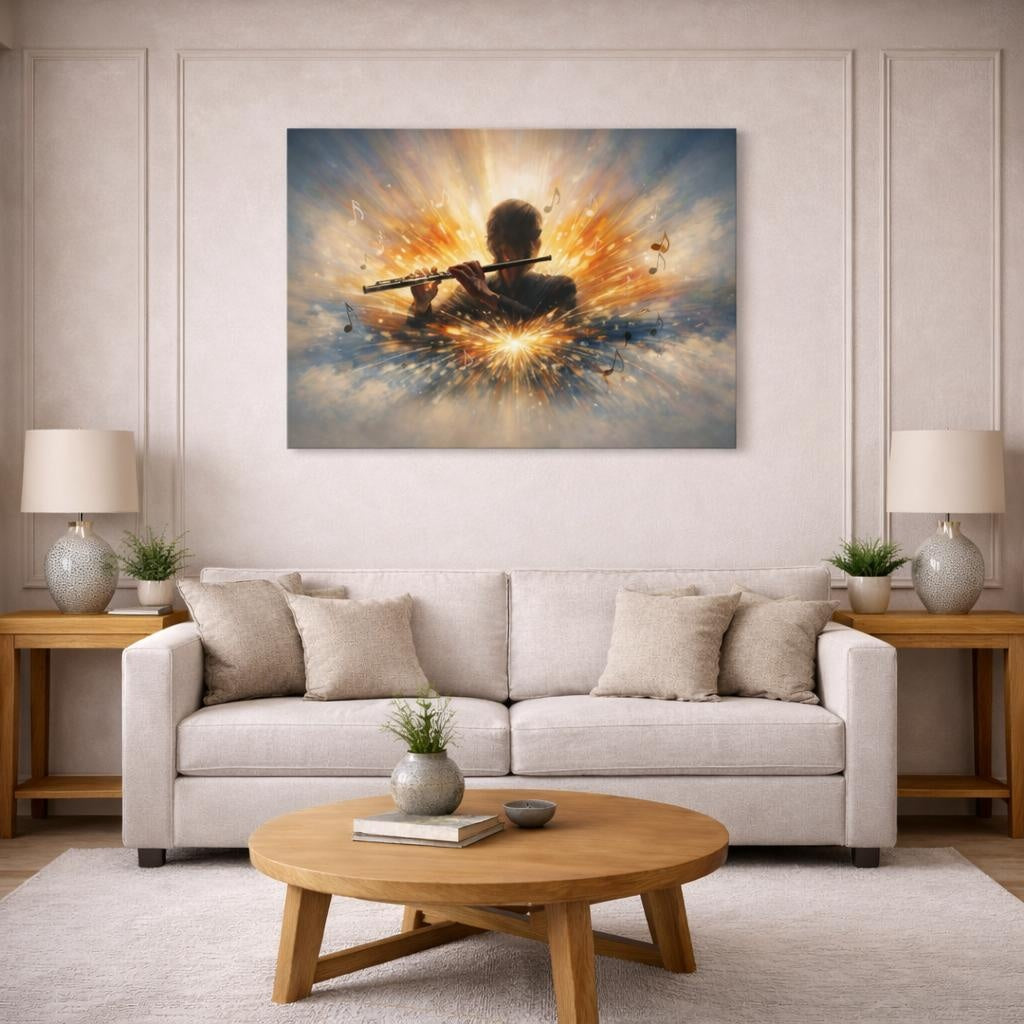 Modern Flute shown as canvas wall art in a modern living room