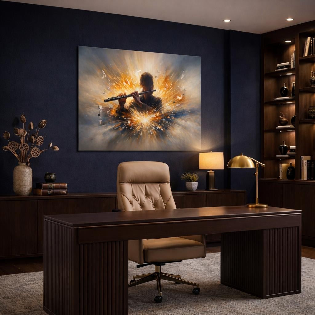 Modern Flute shown as canvas wall art in a refined dining room