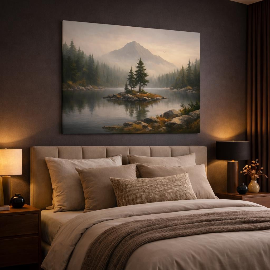 Modern Forest Earth Tones shown as canvas wall art in a luxury bedroom
