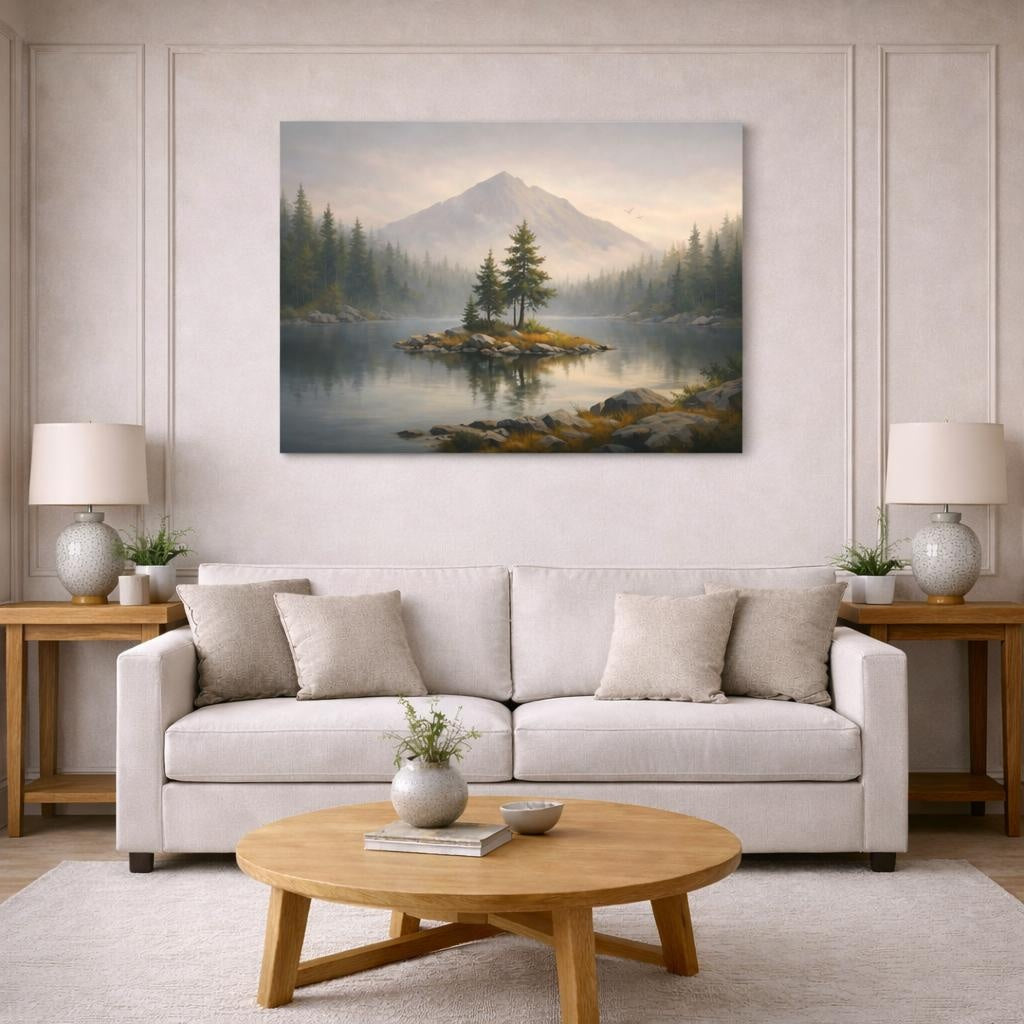 Modern Forest Earth Tones shown as canvas wall art in a modern living room