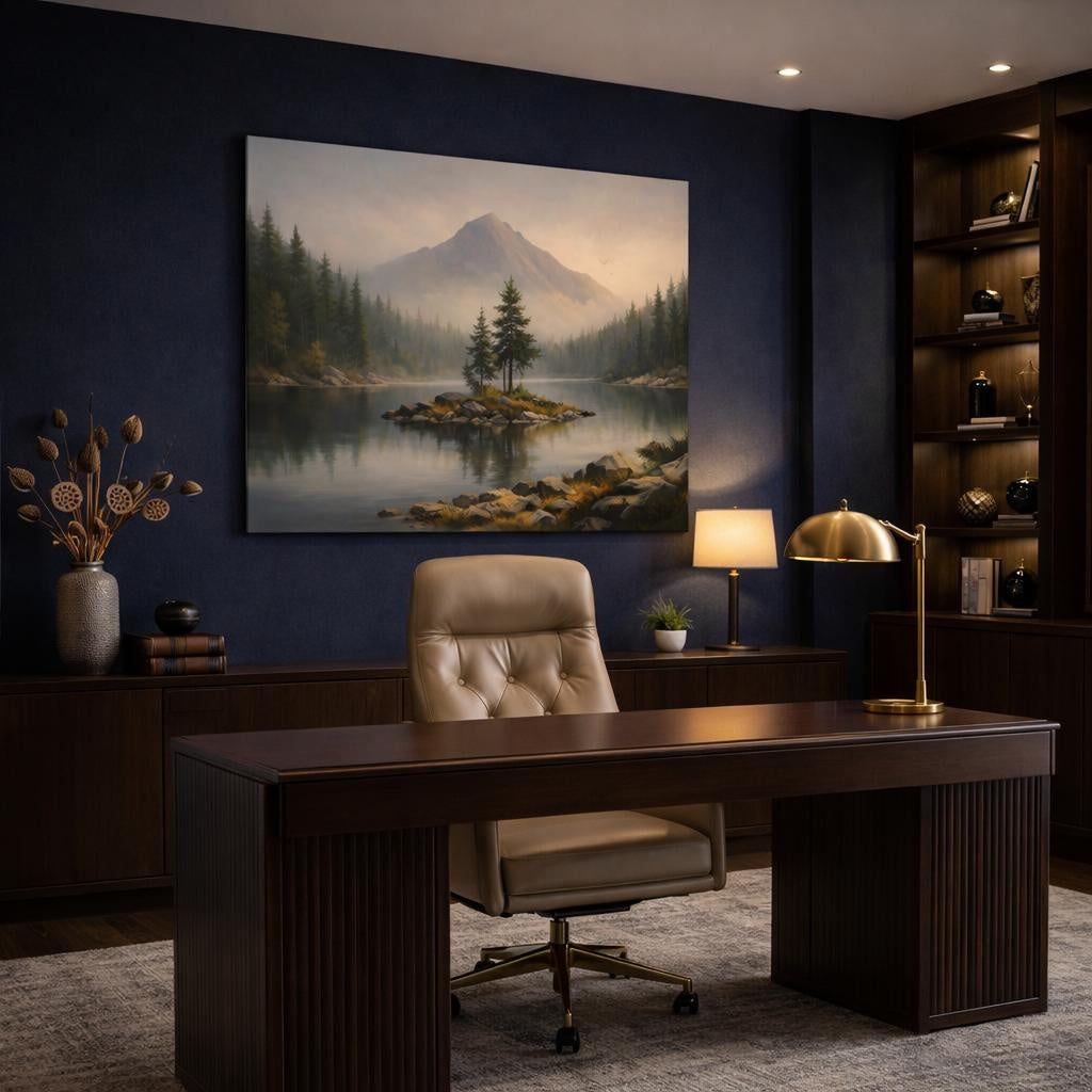 Modern Forest Earth Tones shown as canvas wall art in a refined dining room