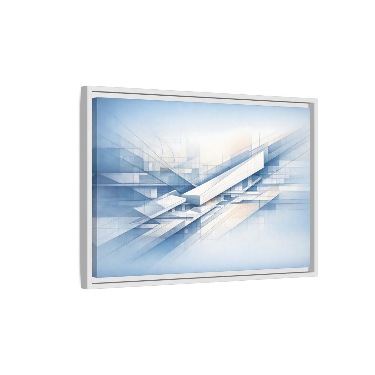 Side Mockup 1. Abstract Geometric Forms Blue Abstract Geometric shown as stretched canvas wall art