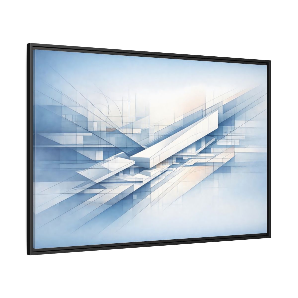 Side Mockup 12. Abstract Geometric Forms Blue Abstract Geometric shown as stretched canvas wall art
