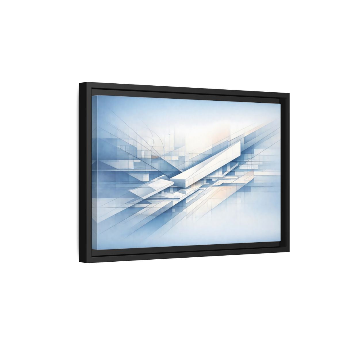 Side Mockup 6. Abstract Geometric Forms Blue Abstract Geometric shown as stretched canvas wall art