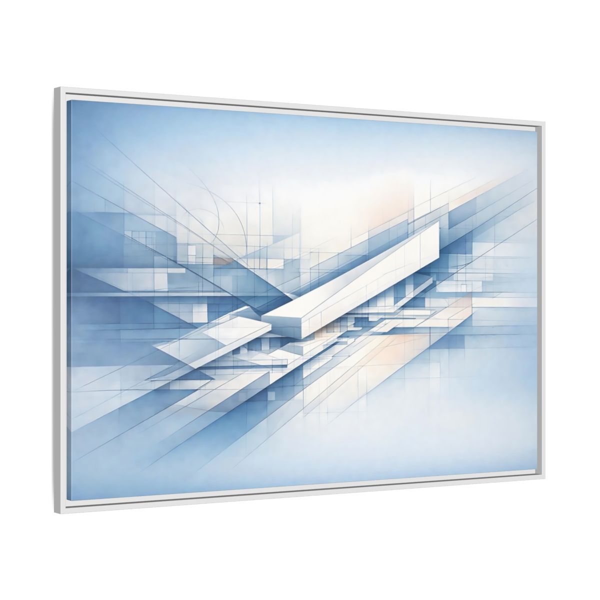 Side Mockup 7. Abstract Geometric Forms Blue Abstract Geometric shown as stretched canvas wall art